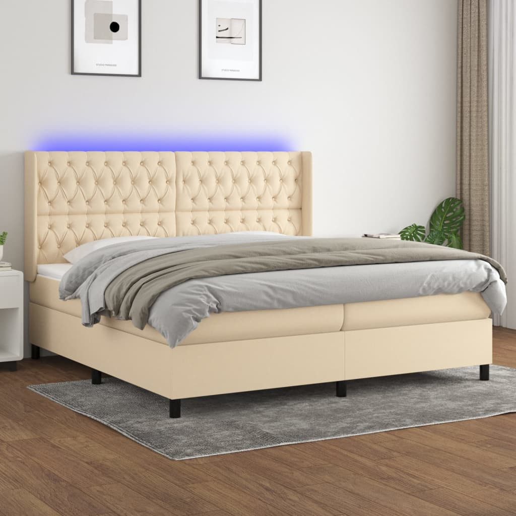 vidaXL Boxspringbett, Boxspringbett mit Matratze & LED Creme 200x200 cm Sto günstig online kaufen