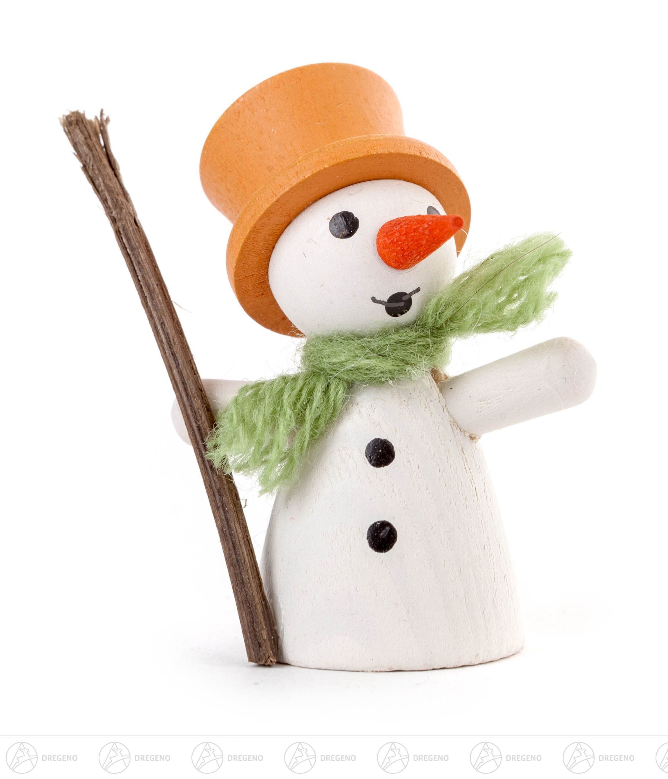 Dregeno Erzgebirge Schneemann Weihnachtliche Miniatur Schneemann mit orangenem Zylinder Breite x