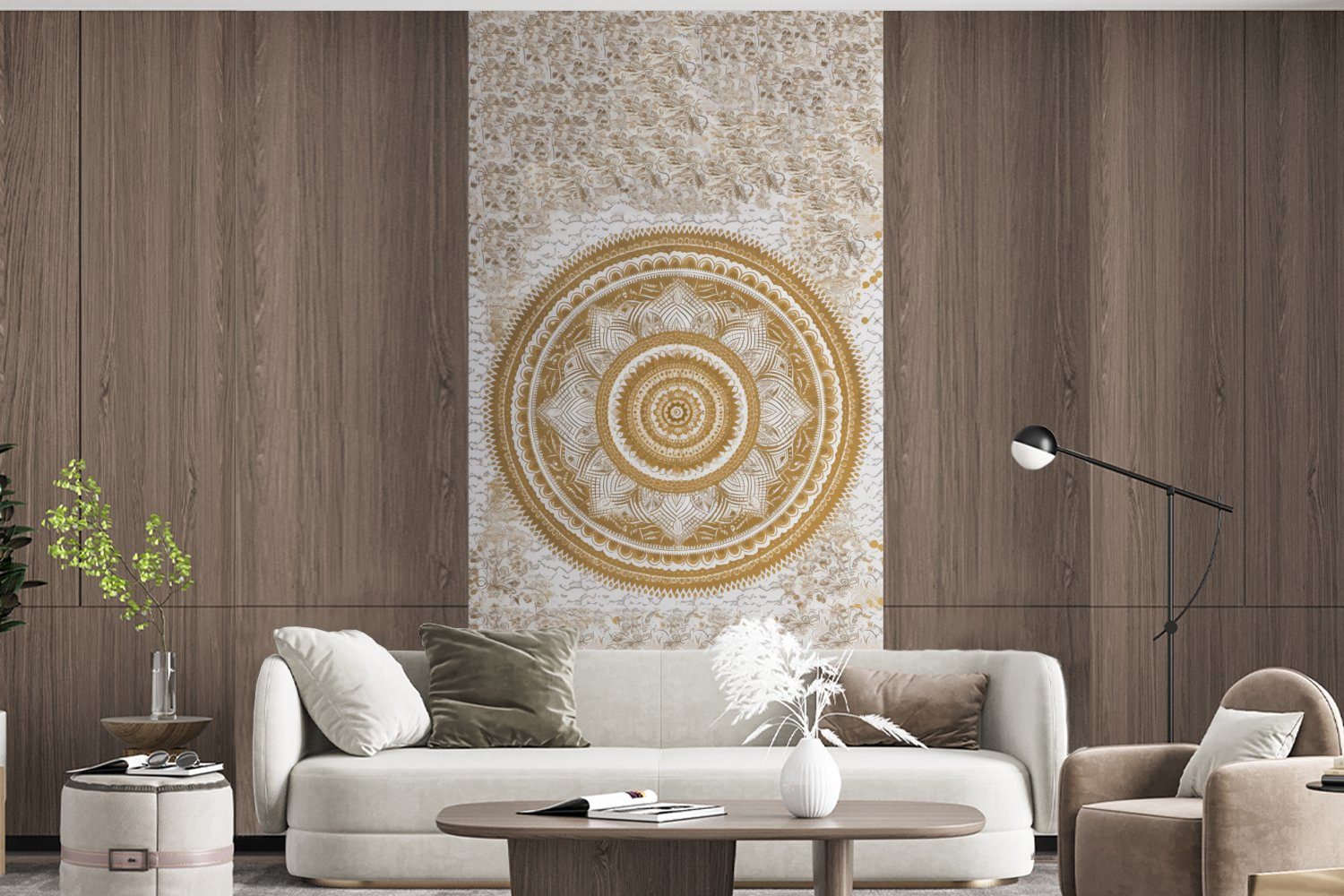 MuchoWow Fototapete - Mandala Gold Design, Küche, Fototapete Matt, (2 Blumen Wohnzimmer St), für bedruckt, Weiß Schlafzimmer - - Vliestapete 