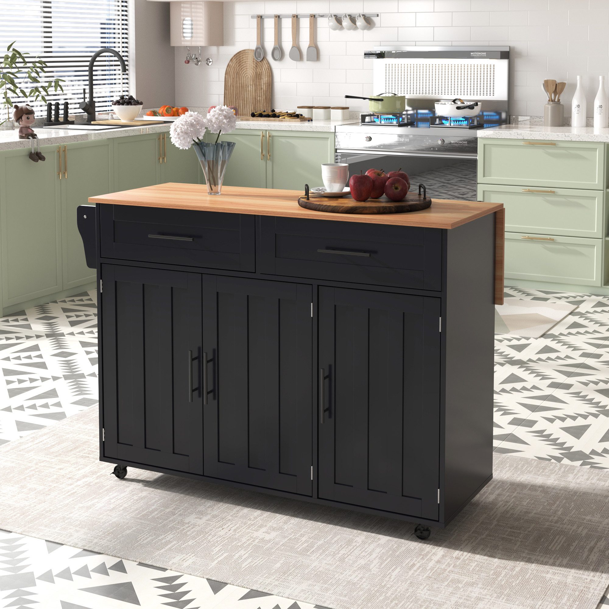 Flieks Küchenwagen mit erweiterbarer Arbeitsplatte (Rollen/Massivholzbeine günstig online kaufen