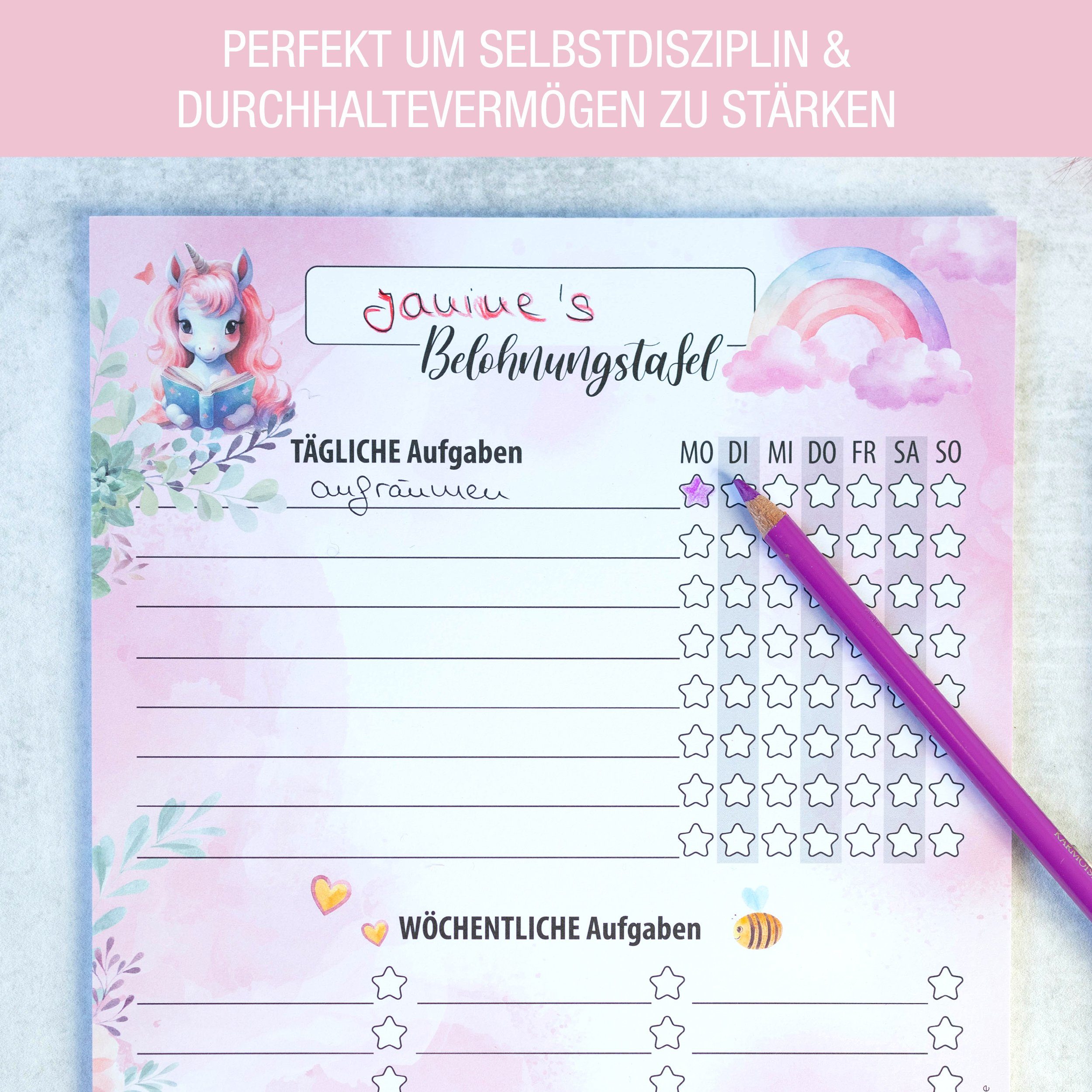 TOBJA Notizblock Belohnungstafel Kinder A4 Block Einhorn, Motiviert Kinder ab 3 Belohnungssystem