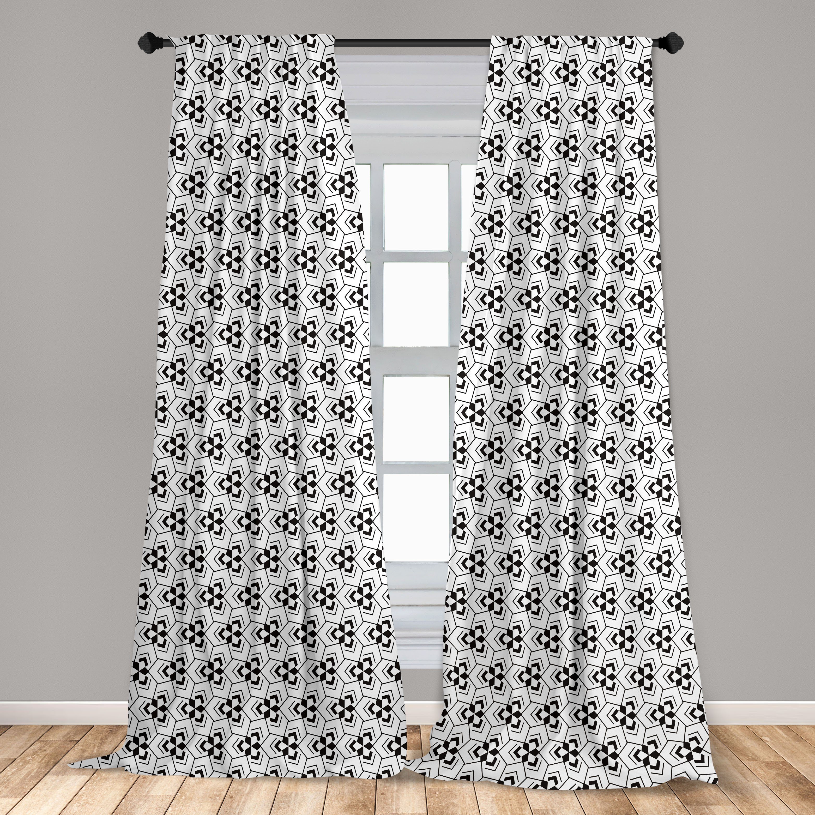 Gardine Vorhang für Wohnzimmer Dekor, Microfaser, Abstrakte Schlafzimmer Geometrie Art monochromatische Abakuhaus