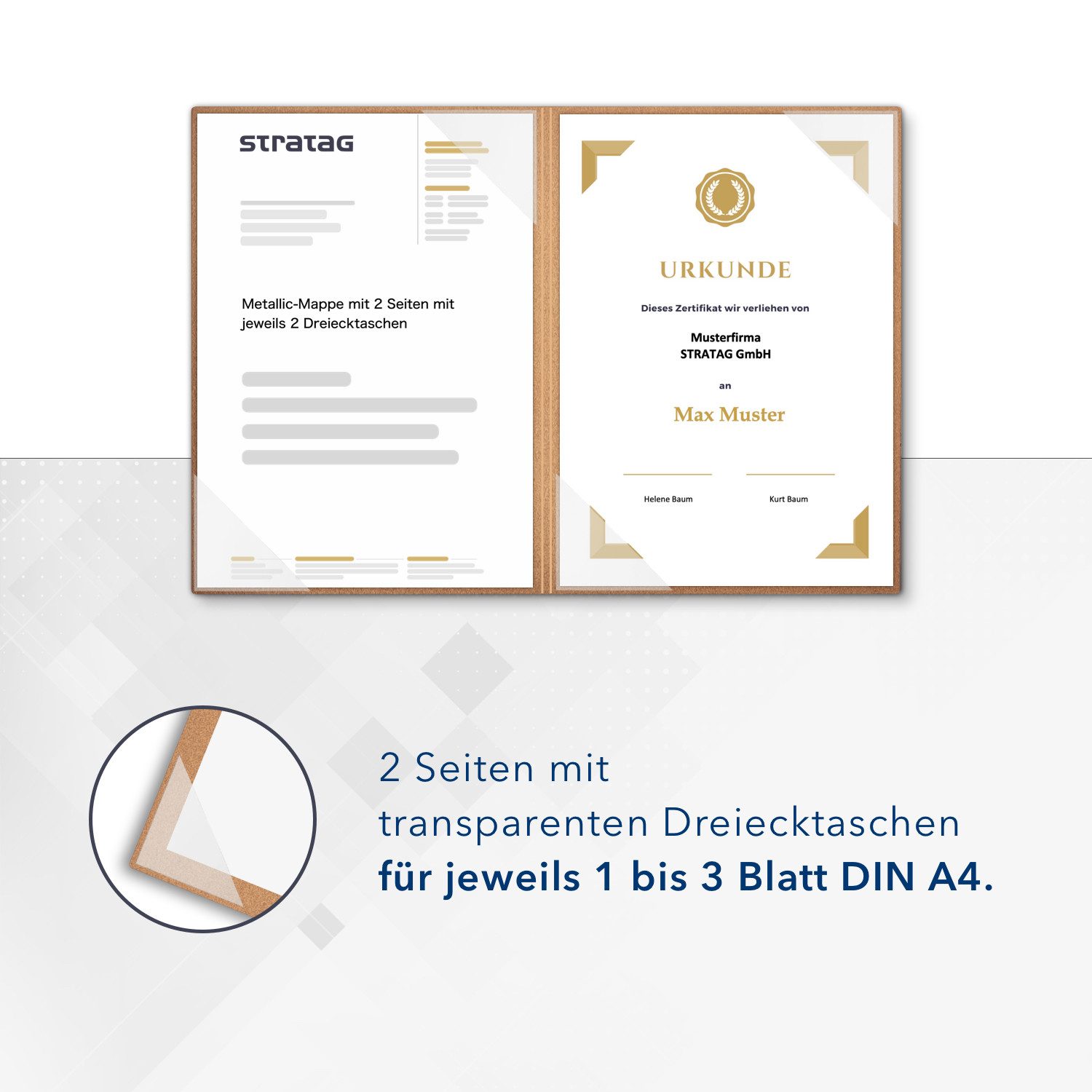 STRATAG Organisationsmappe Urkundenmappen Esclusiva® Basic-plus - 5 Stück 2-tlg Metallic-Effekt (Set, 5-St., Metallic-Karton mit hochwertiger Prägung URKUNDE), direkt vom Hersteller STRATAG - handgefertigt in Deutschland