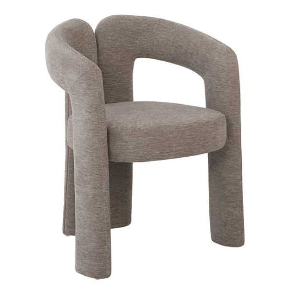 LebensWohnArt Stuhl Design Stuhl REDONDO greige Chenille mit Armlehnen