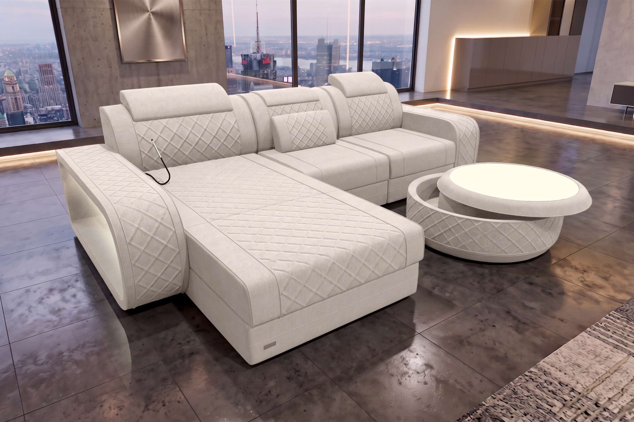Sofa Dreams Ecksofa Ecksofa Berlin L Form Stoffsofa, Ecksofa, L-Form, mit LED, ausziehbare Bettfunktion, Designersofa