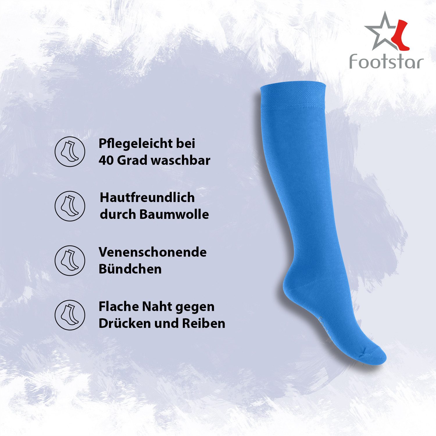 Footstar Langsocken EVERYDAY! 5 PAAR Damen & Herren Kniestrümpfe Lange Socken kniehoch
