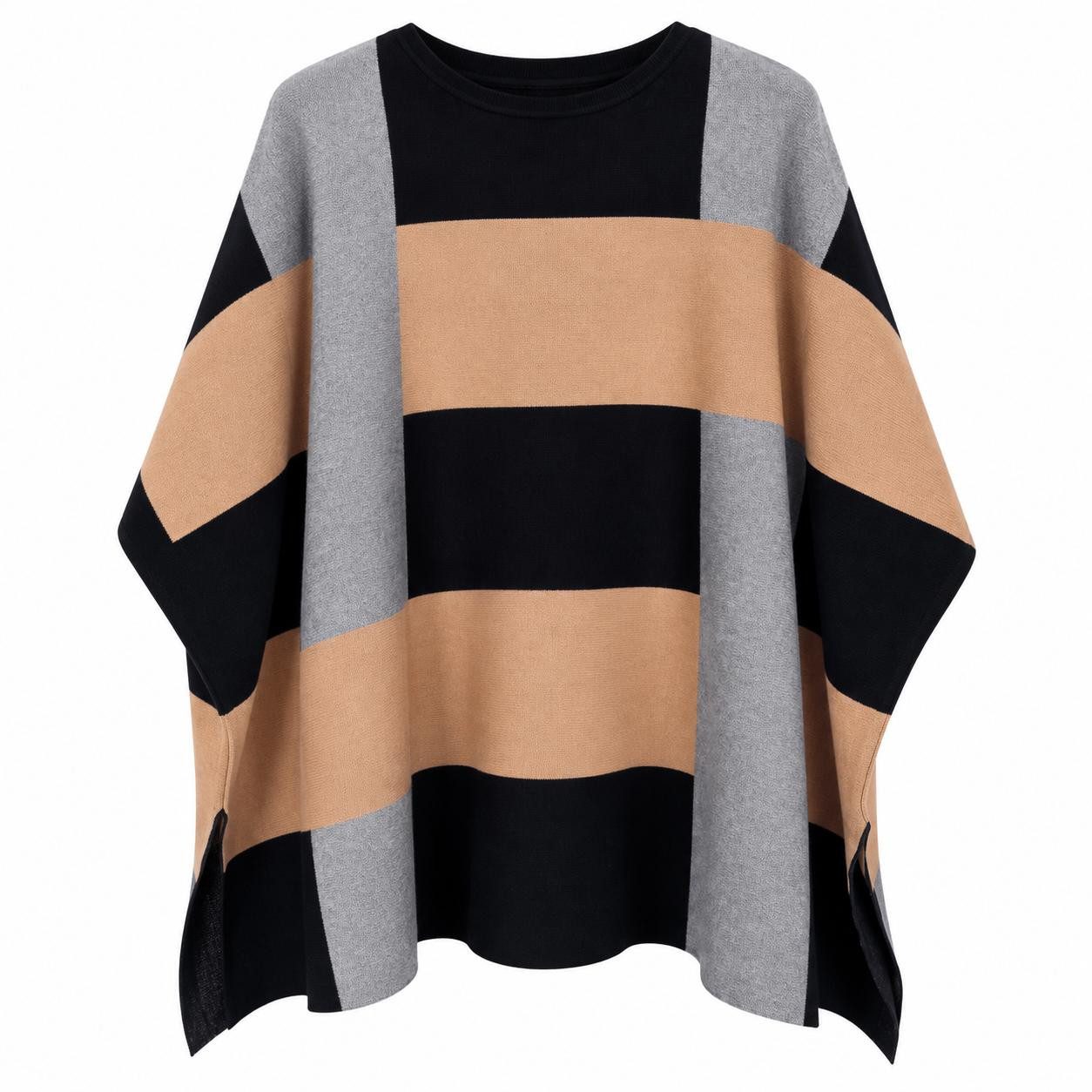 Mississhop Strickponcho Damen Strickponcho Oversize mit Blockstreifen