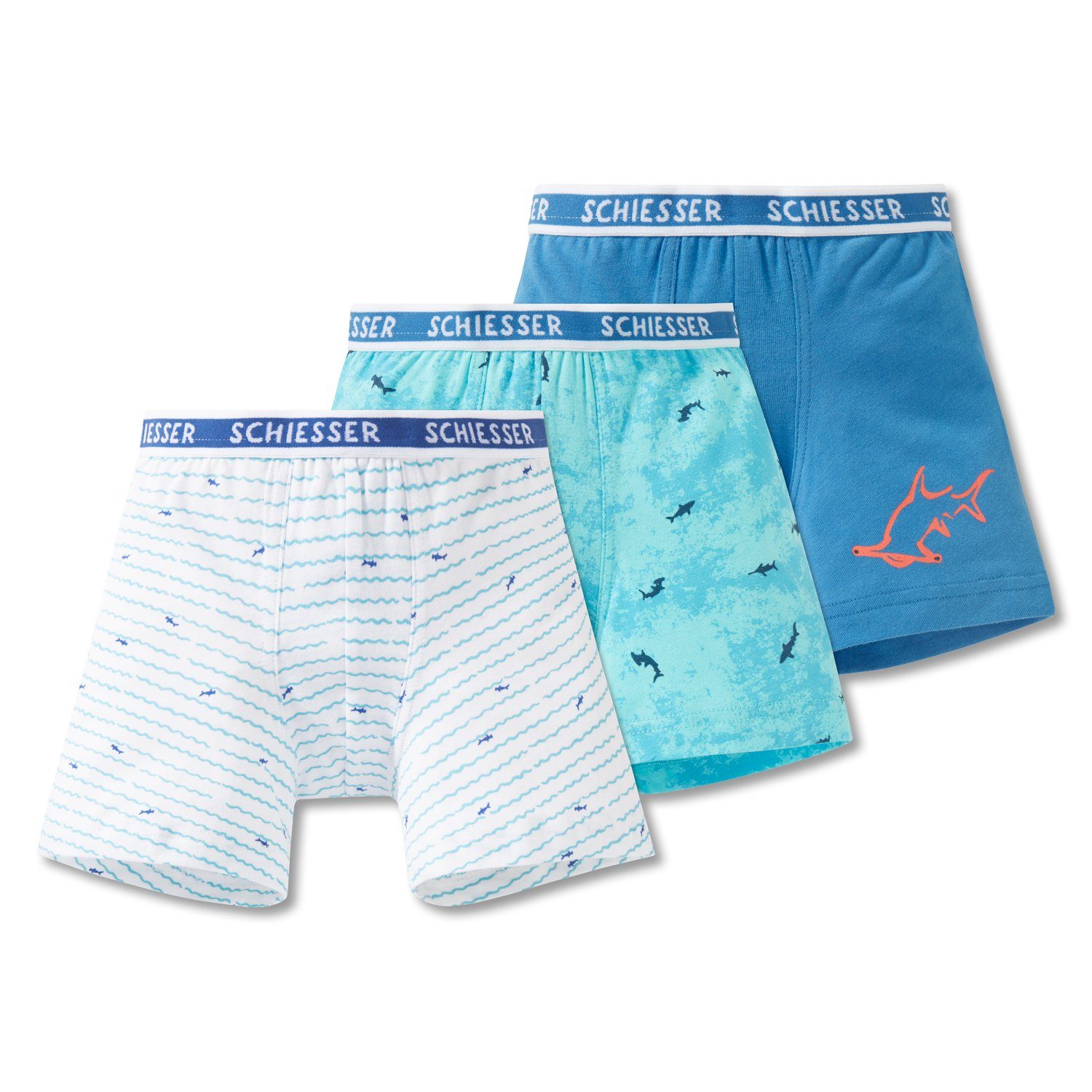 Schiesser SCHIESSER-Bundgummi Boxershorts Big 3-St) Ocean Hip-Shorts, Jungen Shorts, (Set, Unterhosen, Pants