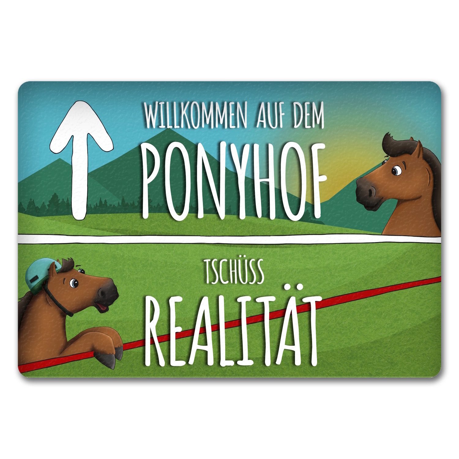 Fußmatte Willkommen auf dem Ponyhof Fußmatte randlos mit Pferde Motiv Fußmatte