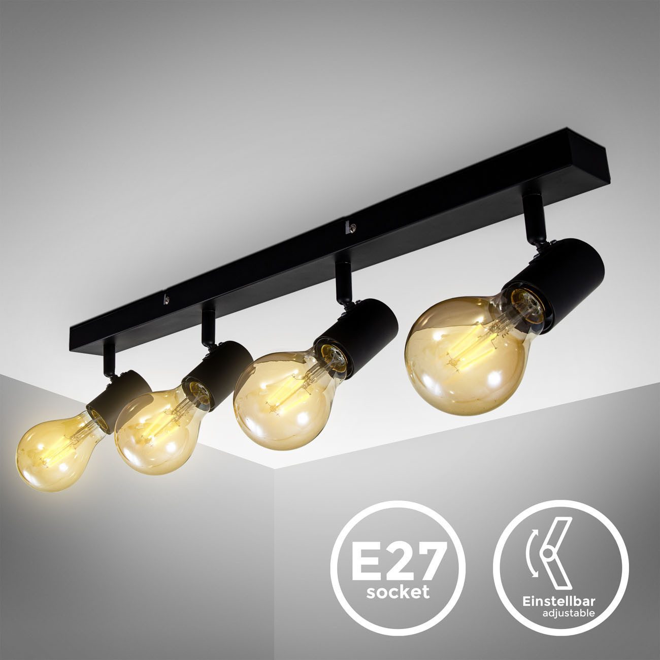 B.K.Licht Deckenleuchte Deckenlampe Vintage 60W E27 Schwenkbar - BKL1338, o günstig online kaufen