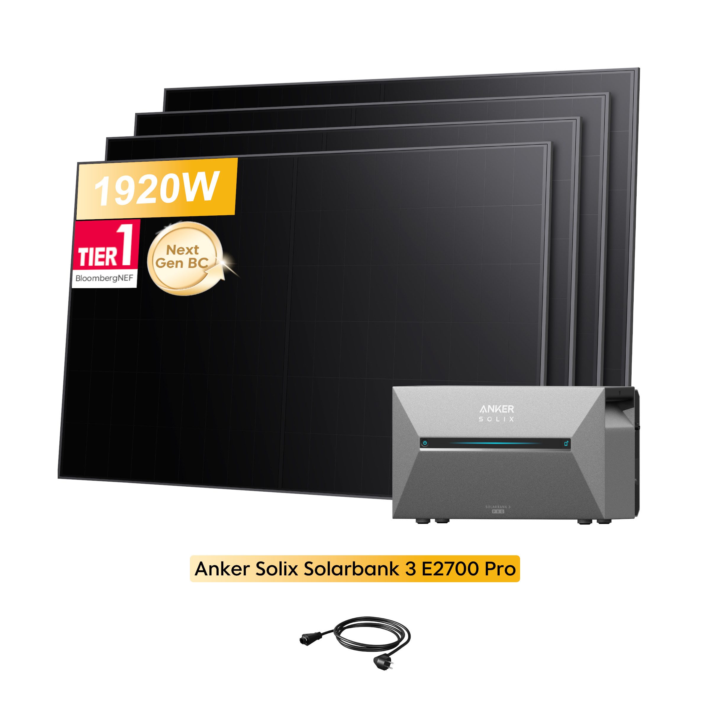 Anker Balkonkraftwerk 1920W Anker SOLIX Solarbank 3 E2700 Pro mit Smart Meter, (0x/1x Smart Meter und 4x 480Wp Solarmodule im Lieferumfang enthalten), Speicher mit integriertem Wechselrichter, All-in-One 2,668kWh Akku