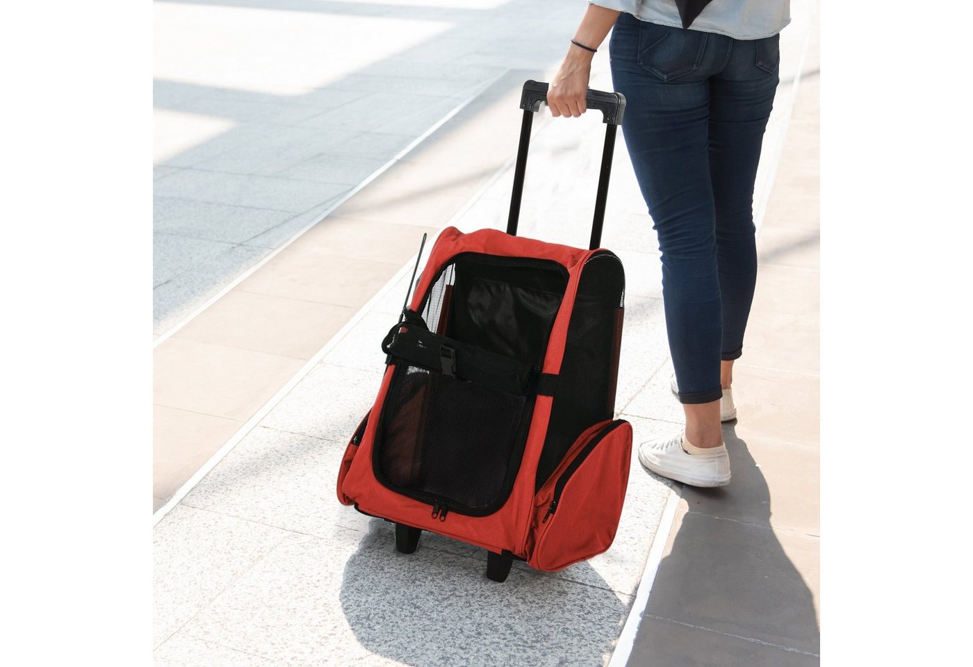 Thumbnail - PawHut Tiertransportbox Tragetasche für Tiere Trolley 2-in-1 bis 9 kg, Oxfordstoff Rot 42 x 25 x 55 cm