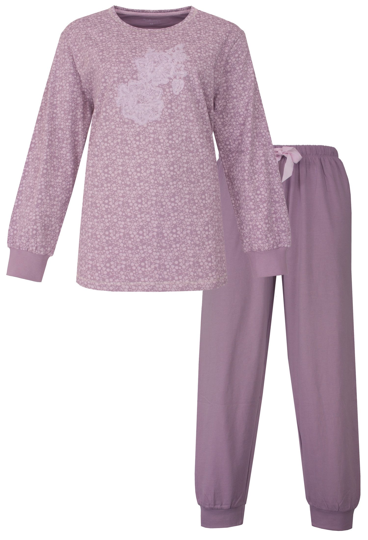 Schlafanzug Damen Pyjama mit Bündchen