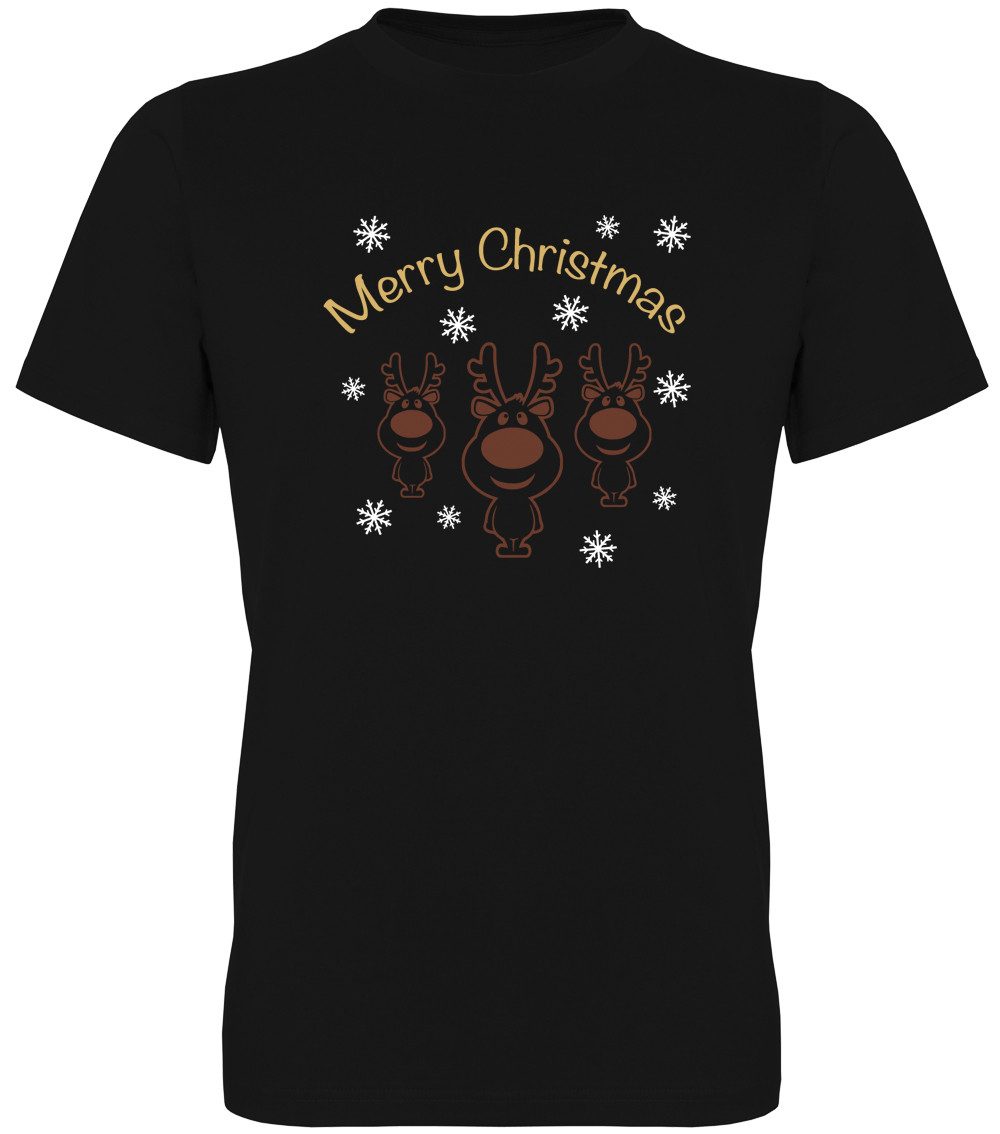 T-Shirt Merry Christmas - mit Rentieren & Schneeflocken