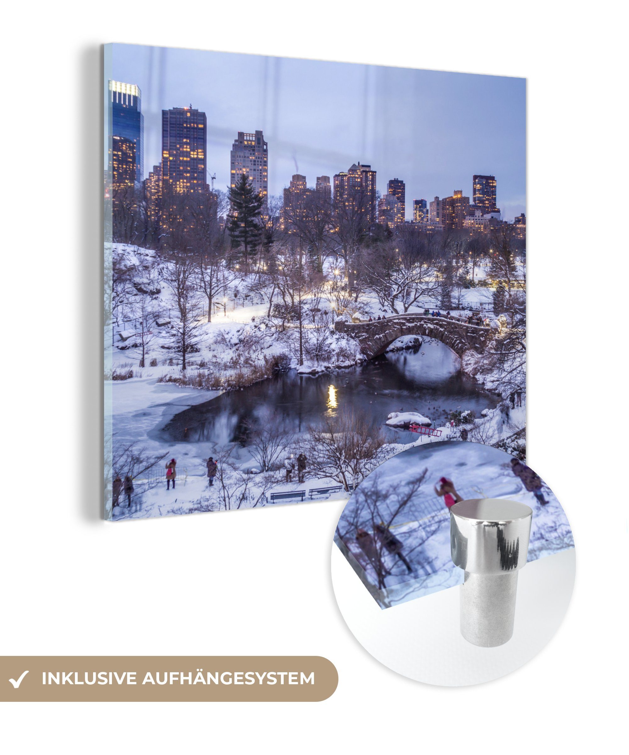 - MuchoWow Glas Winter, auf - auf Bilder Foto Glasbilder Wandbild Glas Park - Wanddekoration (1 im Central Acrylglasbild St),