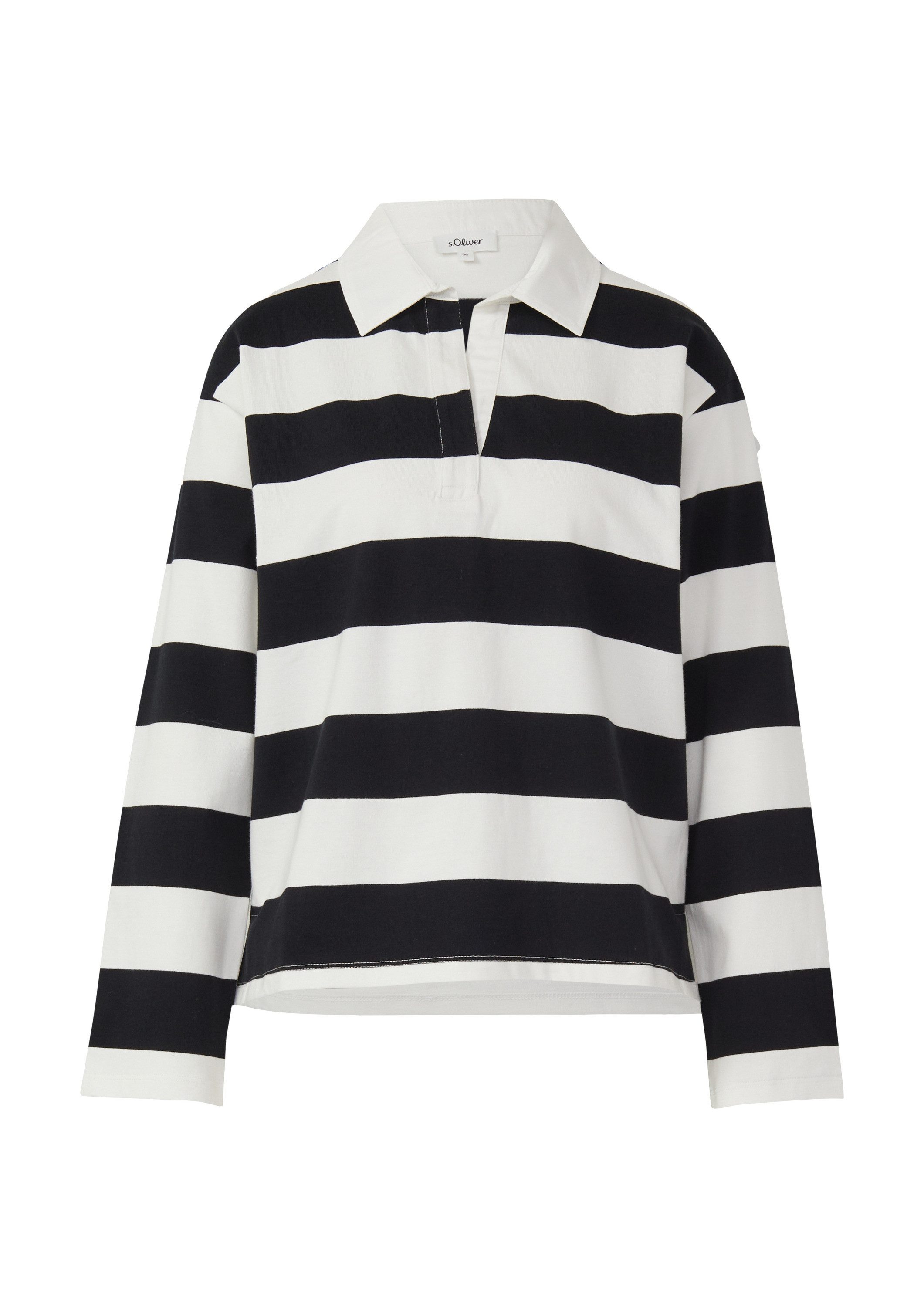 s.Oliver Sweatshirt Sweatshirt Gestreiftes Baumwoll-Shirt mit Hemdkragen