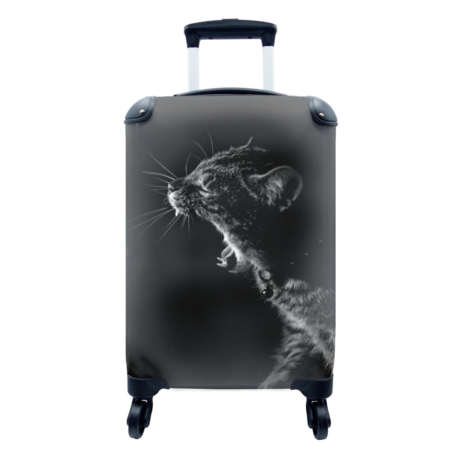 MuchoWow Reisetasche Schwarz 4 mit Handgepäck - Handgepäckkoffer Ferien, Reisekoffer Tiere - - rollen, Katze für Rollen, Trolley, Weiß,