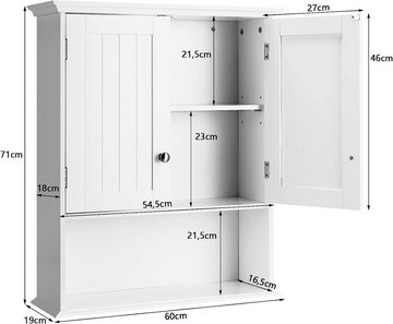 KOMFOTTEU Hängeschrank Badschrank Holz mit verstellbarem Regal, 60×19×71cm