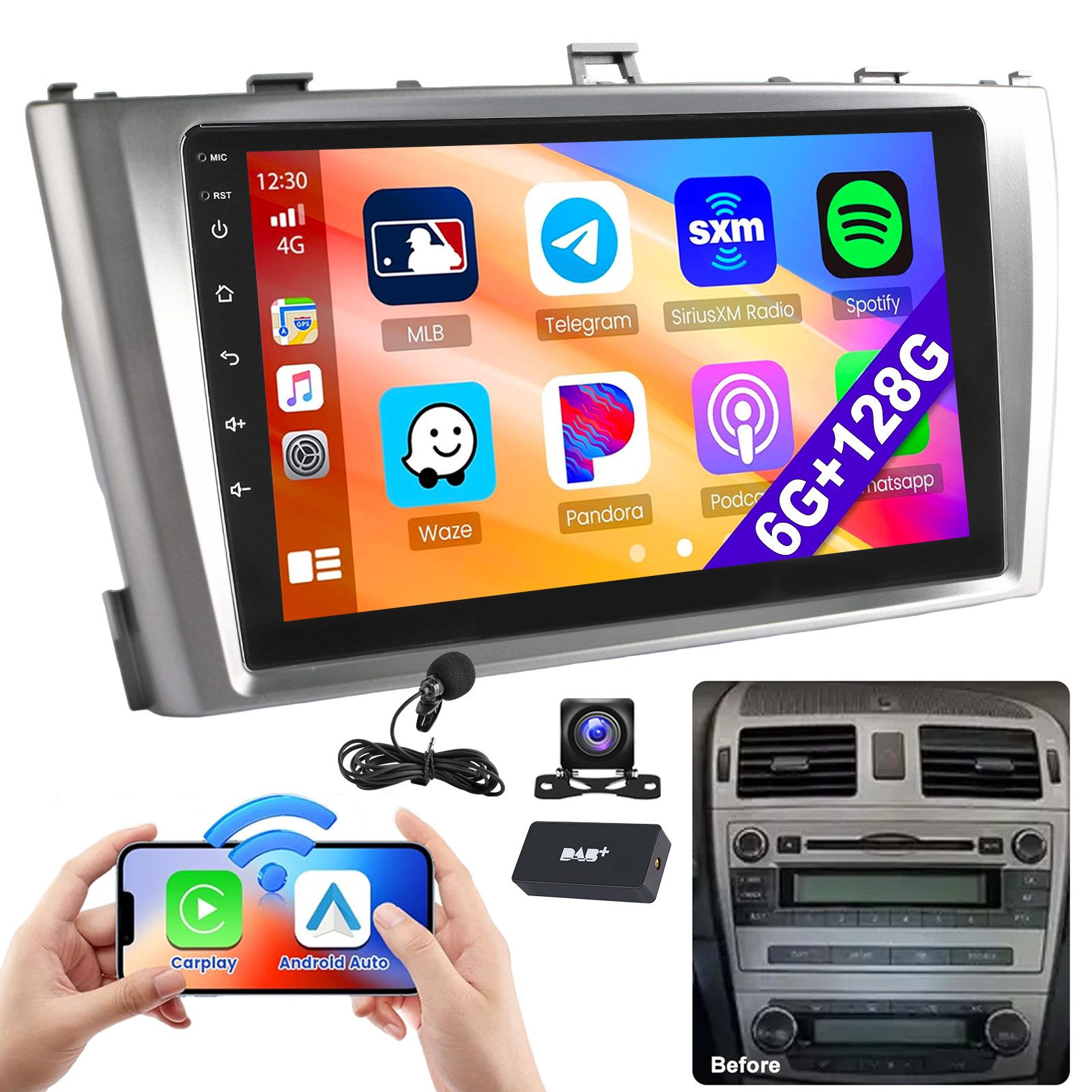 ESSGOO Für Toyota Avensis T27 2008-15 Android 15 6+128G Autoradio Carplay GPS Autoradio (DAB+ (optional), DAB (optional), 6GB+128GB, RDS, 4G LTE, AM, FM, Carplay Android Auto Bluetooth EQ USB GPS Navi WIFI Touchscreen)