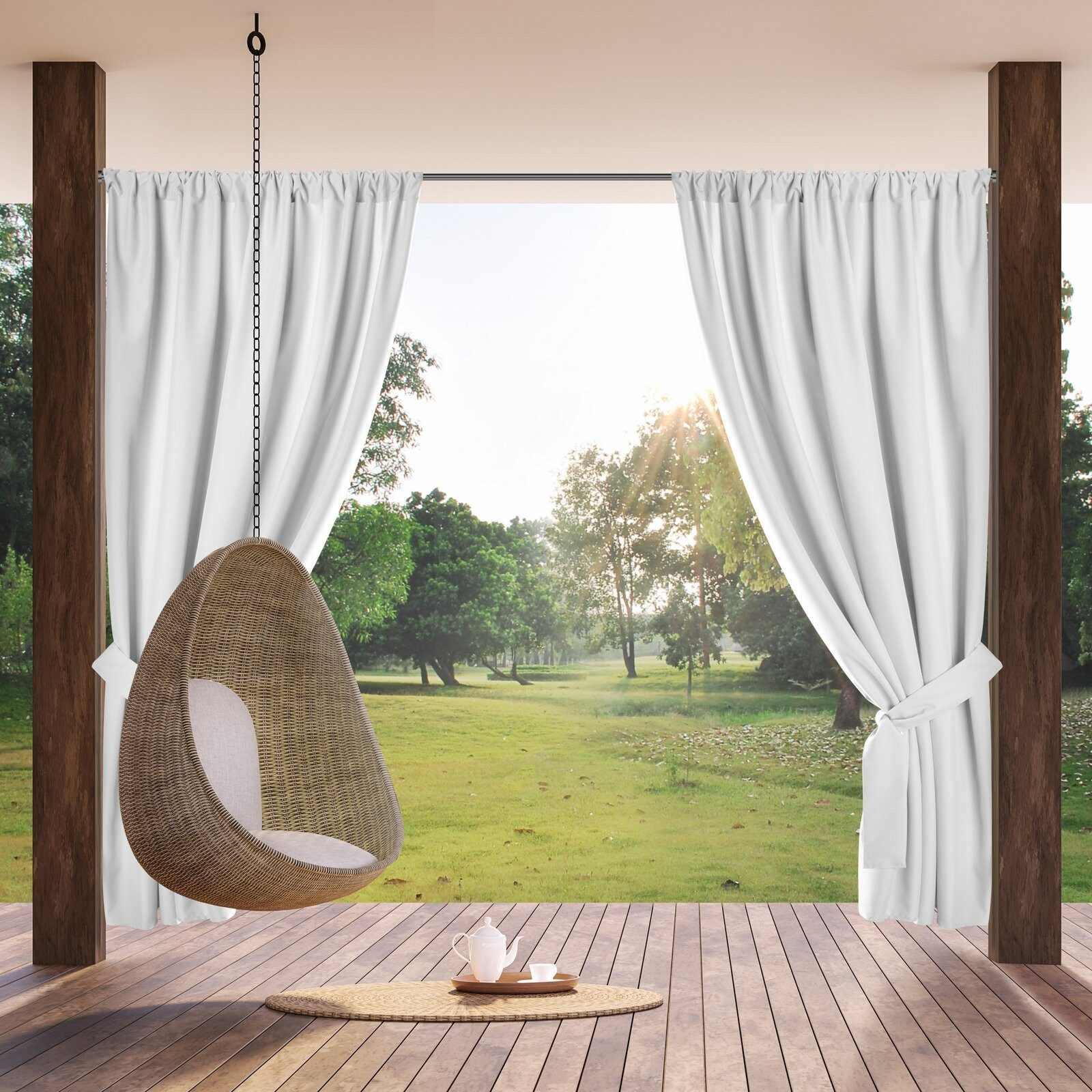 Eurofirany Outdoorvorhang GARDEN, wasserdichter Terrassenvorhang (1 St), Stangendurchzug, Lichtschutz, Polyester, für Pavillon, Pergola & Balkon, wetterfest, UV-Schutz