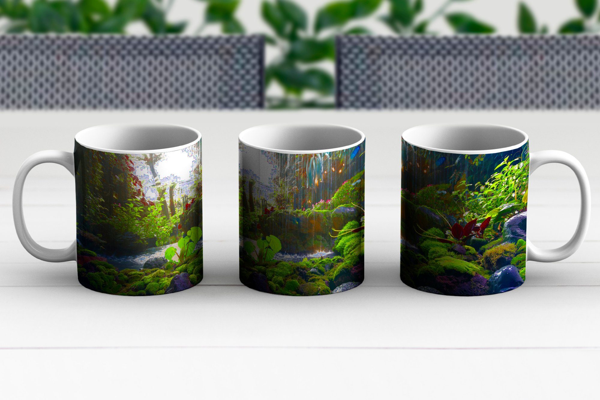 MuchoWow Tasse Tropischer Teetasse, Becher, Geschenk Teetasse, Keramik, Kaffeetassen, Wasserfall