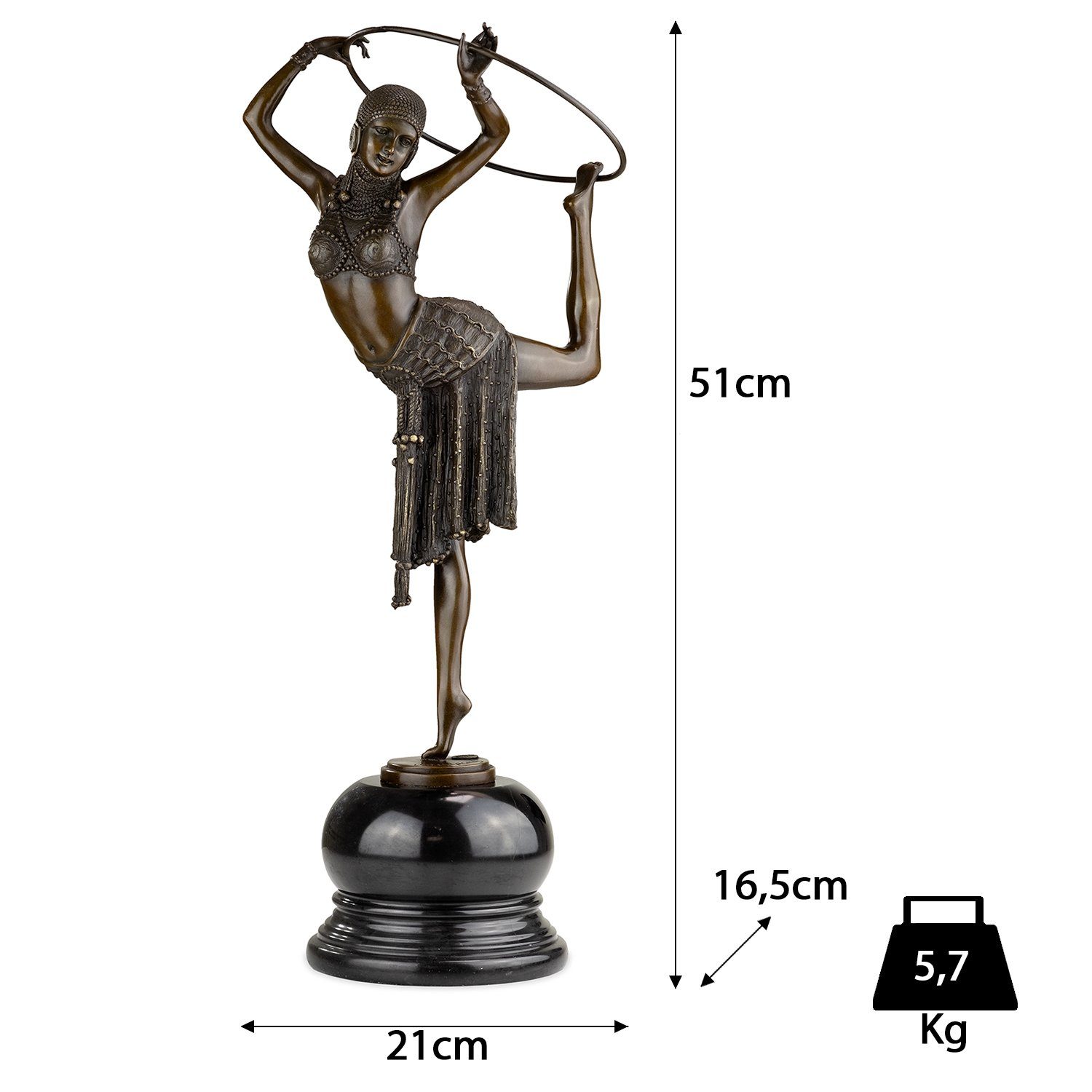 Vitrine Moritz Hoop Bronzefigur Deko für Schreibtisch Dekofigur Bronzefigur Skulptur Hula Tänzerin, Regal Figuren