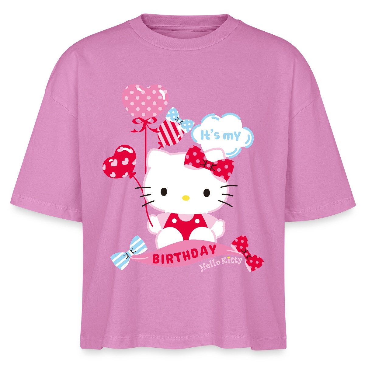 T-Shirt Hello Kitty Mit Ballons Mein Geburtstag Boxy Shirt Damen