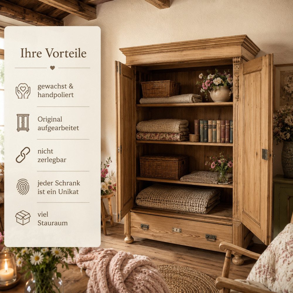 Wohnpalast Mehrzweckschrank Gründerzeit Dielenschrank – Antik, aufgearbeitet, mit Schublade, Mehrz