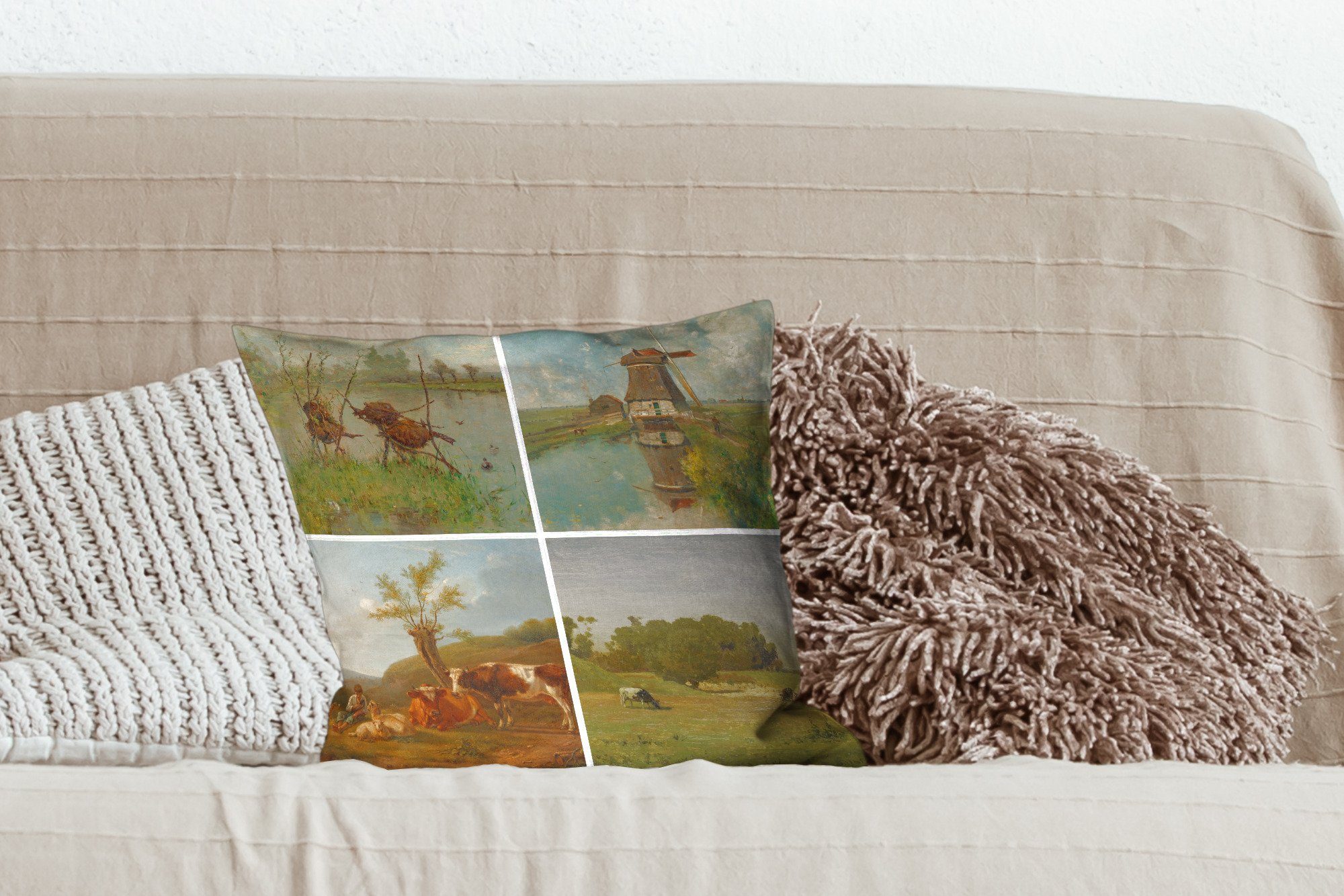 MuchoWow Dekokissen Collage - Niederländisch Wohzimmer, Füllung für Zierkissen Deko, Tiere, Sofakissen Schlafzimmer, mit 