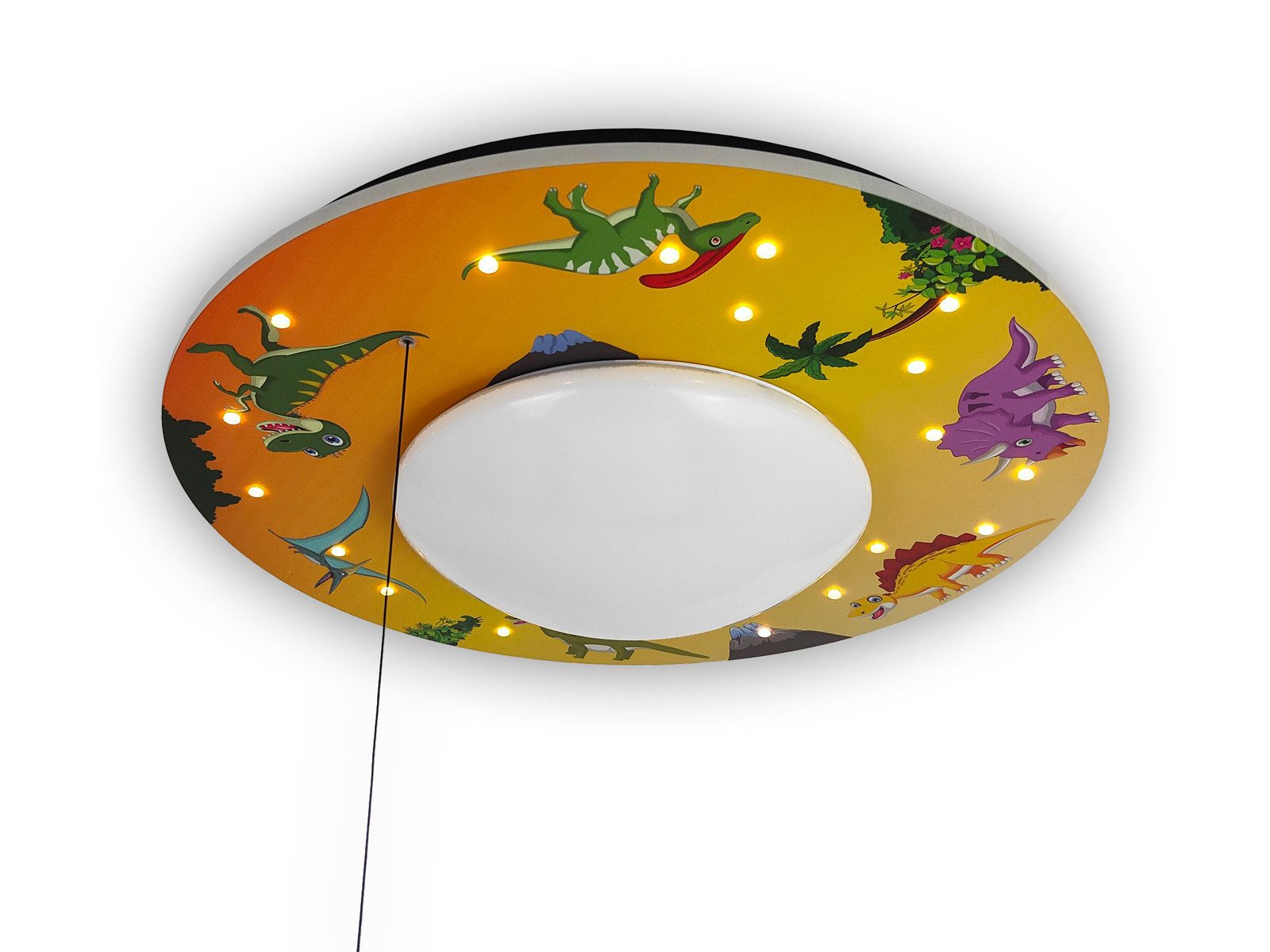 niermann LED Deckenleuchte, Dimmfunktion, LED wechselbar, Über Schalter in 3 Stufen dimmbar, Warmweiß, Coole Dino Kinder-Lampe flach für die Decke im Jugendzimmer Ø 54cm