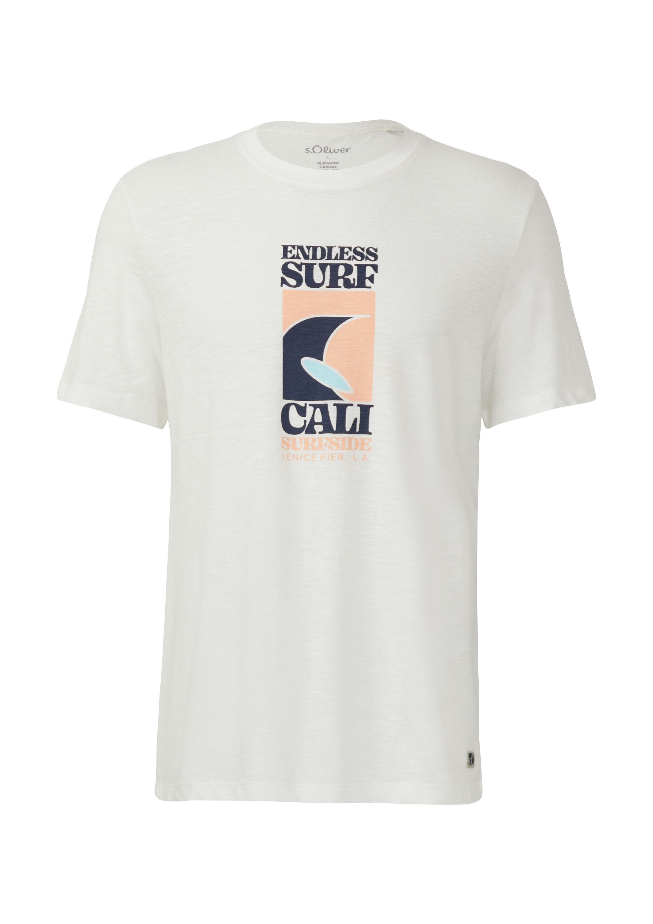 s.Oliver Kurzarmshirt T-Shirt Baumwoll-T-Shirt mit Frontprint und Flammgarn günstig online kaufen