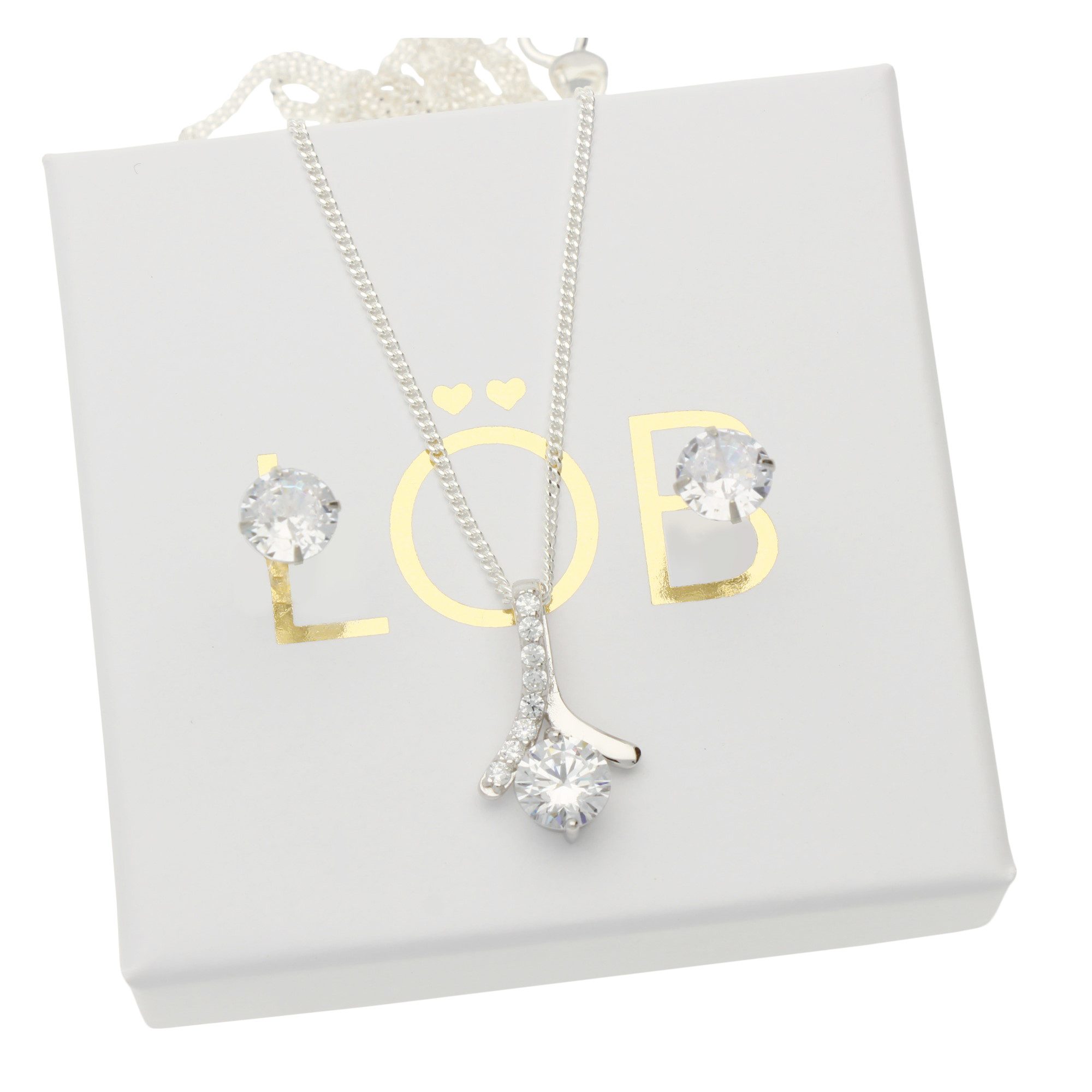 LÖB Ohrring und Ketten Set 925 Silber Tropfen Anhänger Zirkonia Stein Rund günstig online kaufen