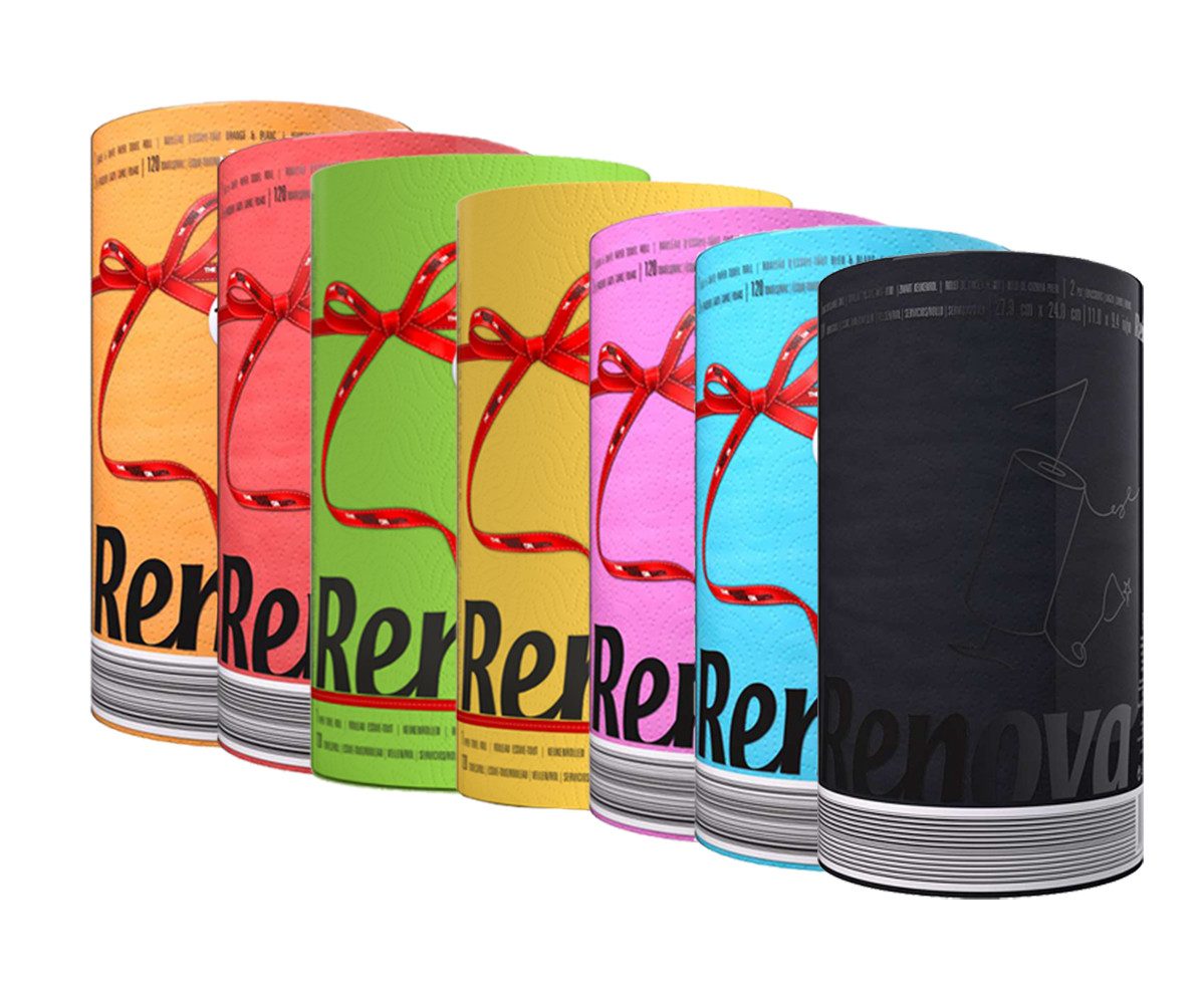Renova Papierküchenrolle Red Label Maxi Farbmix (Packung 7-St), 2-lagig