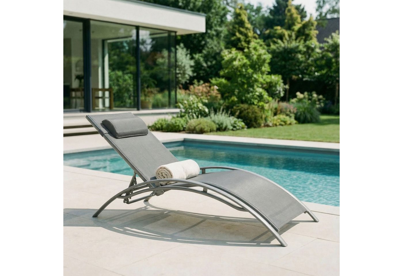 IDIMEX Gartenliege RELAX, Relaxliege mit Kissen Aluminiumgestell Textillehne & Kissen Grau