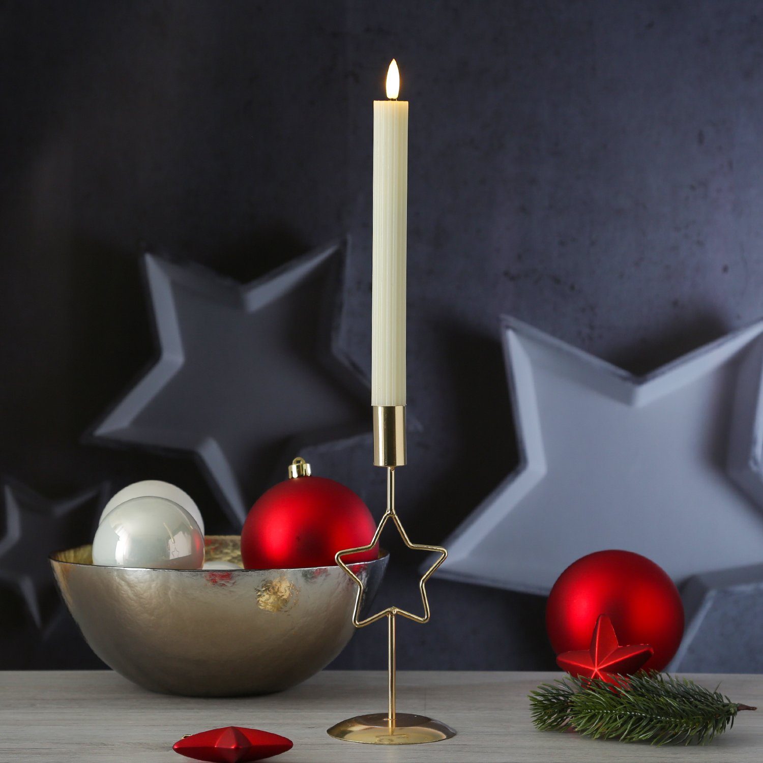 MARELIDA Kerzenhalter Stabkerzenhalter mit Stern Kerzenständer für Tafelkerze gold 21,5cm (1 St)