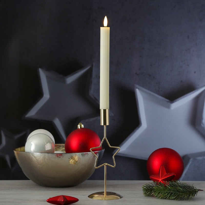 MARELIDA Kerzenhalter Stabkerzenhalter mit Stern Kerzenständer für Tafelkerze gold 21,5cm (1 St)