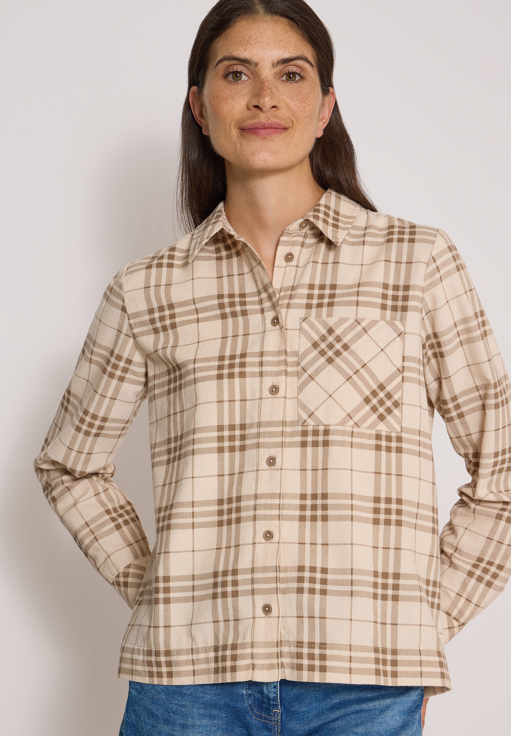 CECIL Langarmbluse Cordbluse mit Karomuster