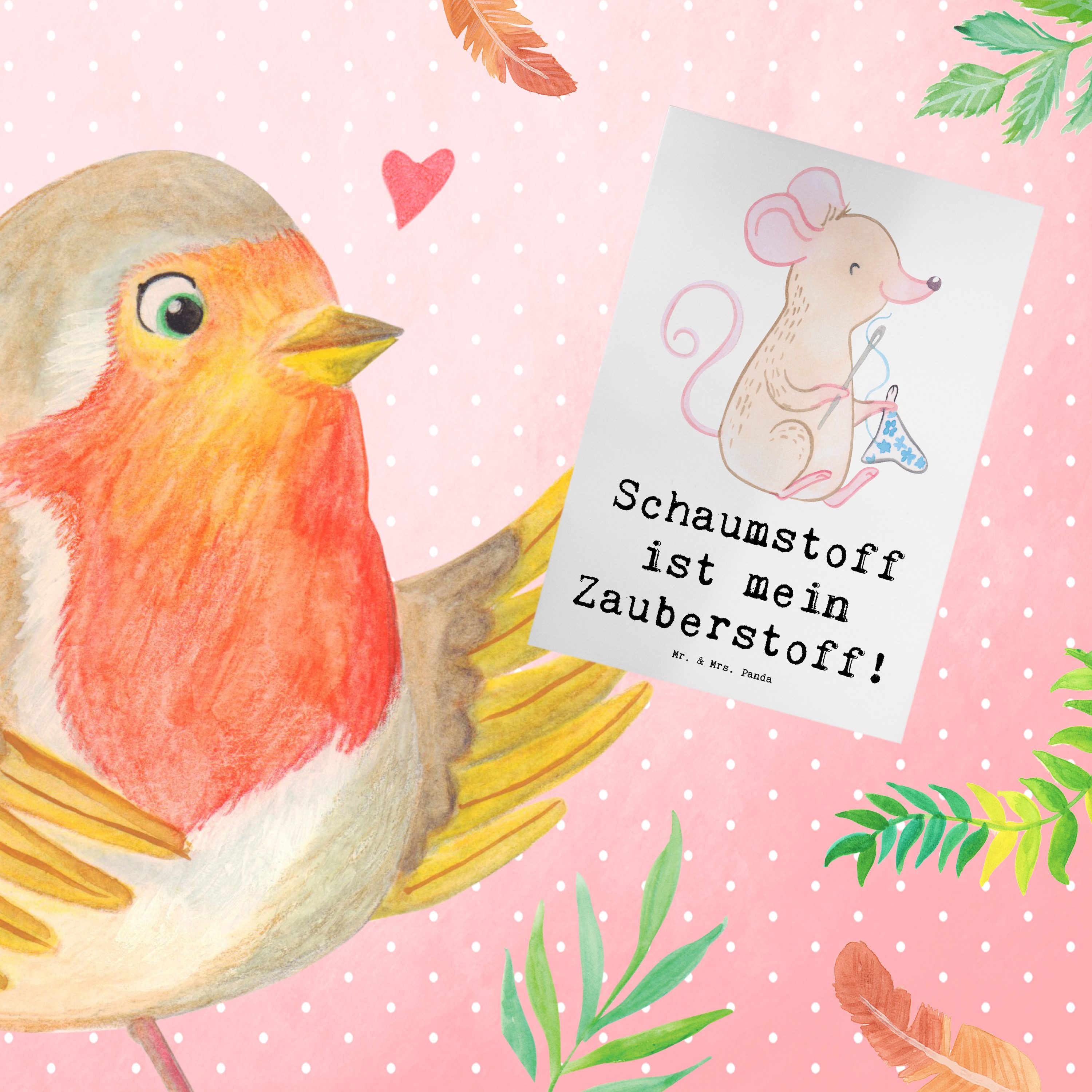 Thumbnail - Mr. & Mrs. Panda Grußkarte Zauber der Polsterin - Weiß - Geschenk, Polsterhandwerk, Berufsalltag