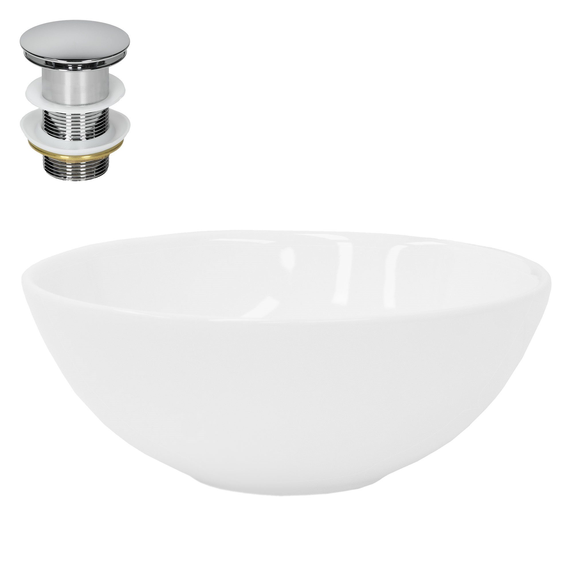 LuxeBath Waschbecken Aufsatzwaschbecken aus Keramik Waschtisch für Badezimmer und Gäste-WC, Aufsatzwaschtisch Spülbecken inkl. Ablaufgarnitur ohne Überlauf Becken
