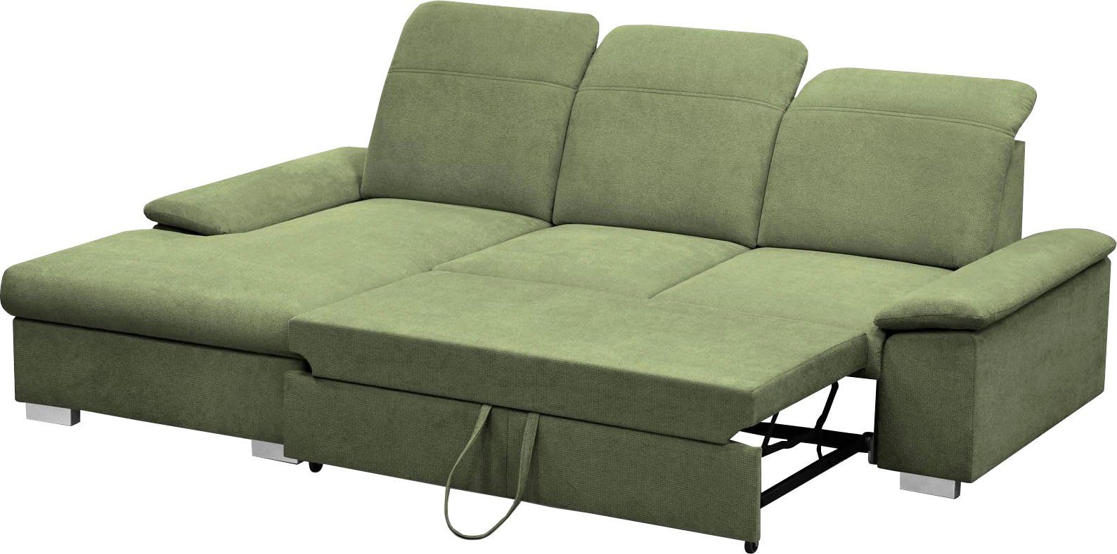 CALIZZA INTERIORS Ecksofa Kopfteilverstellung, pistazie Bettkasten, Sitztiefenverstellung Schlaffunktion, Moli 2