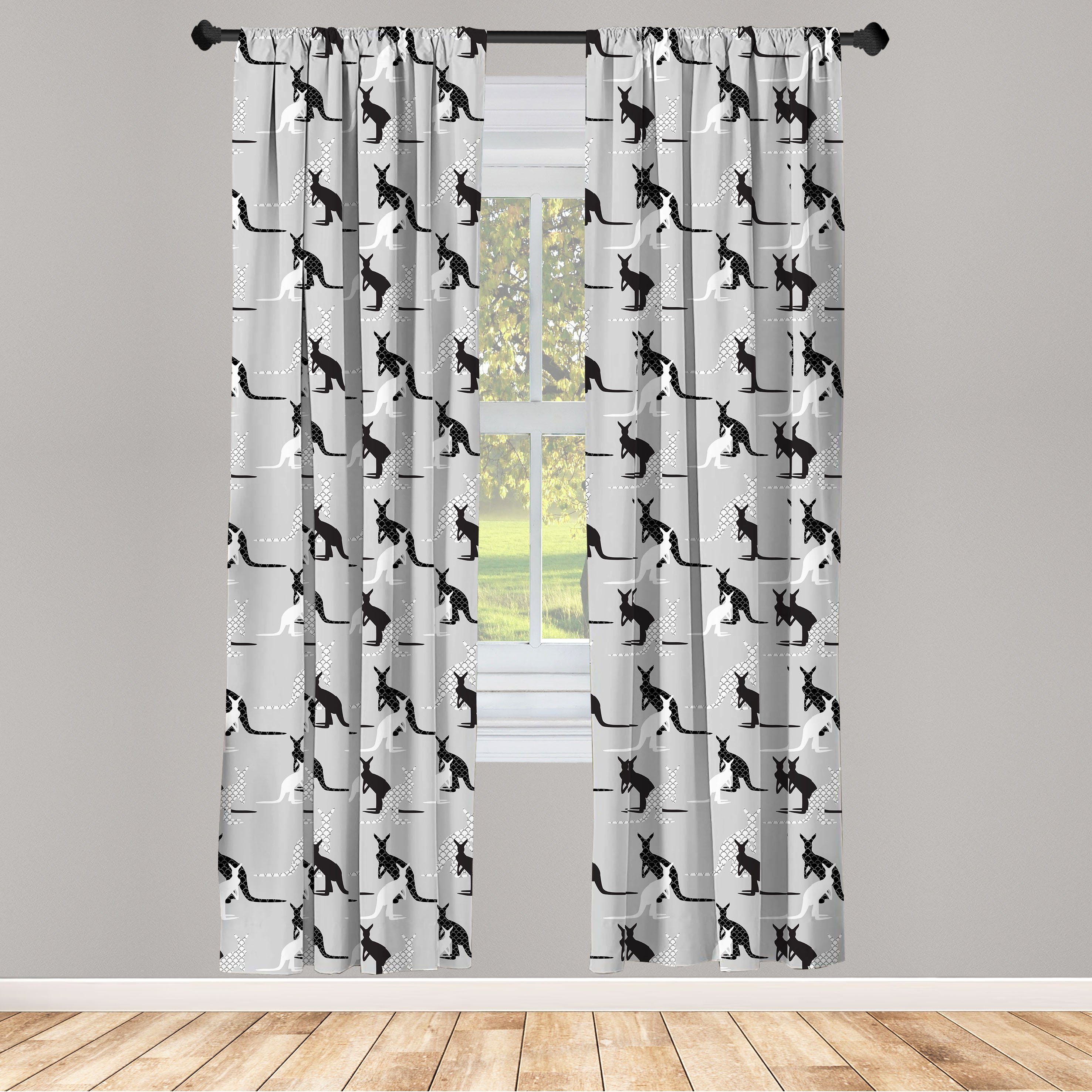 Premium Gardine Vorhang für Wohnzimmer Schlafzimmer Abakuhaus, gebaut Microfaser, Seashell Känguru Dekor, Tiere