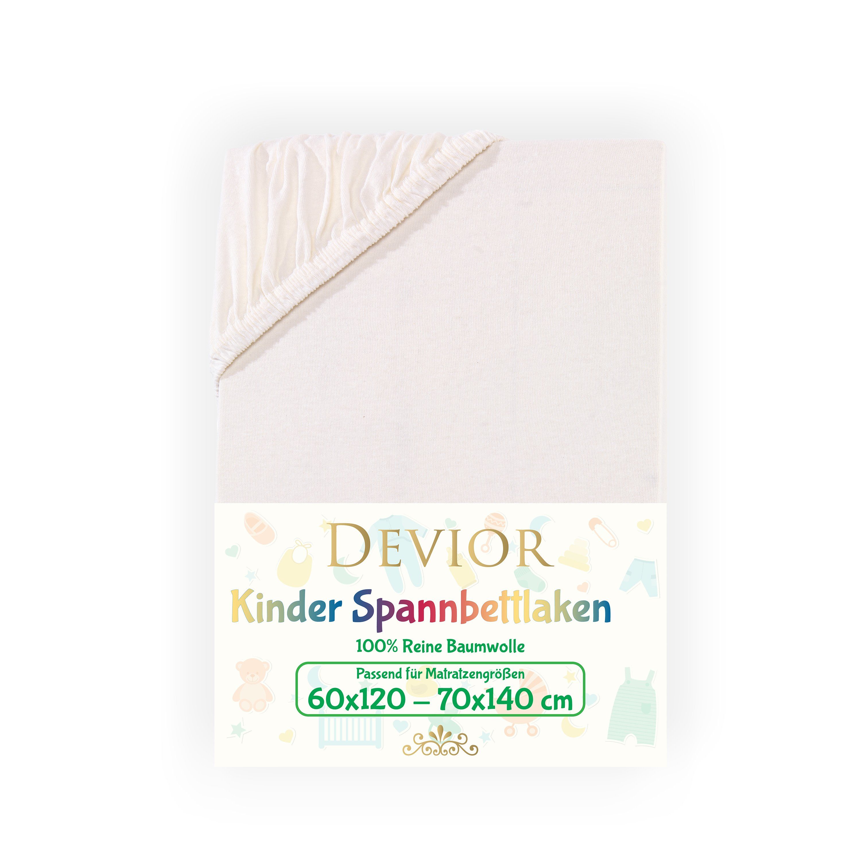 Devior Spannbettlaken für Baby- & Kinderbetten 60x120 & 70x140, 100% zertifizierte Baumwolle, Jersey, Gummizug: Rundumgummizug, Kinderspannbettlaken bis 12cm Matratzenhöhe, atmungsaktiv & farbenfroh