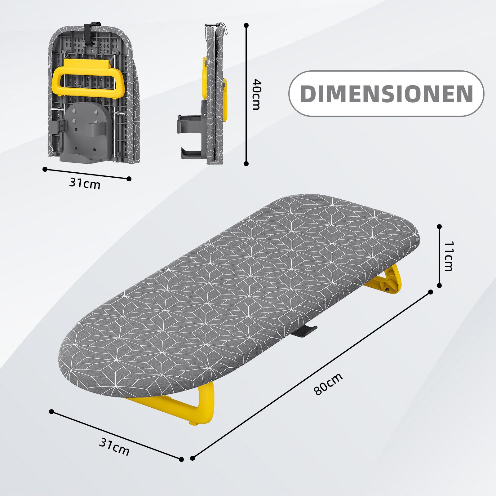 KINGRACK Bügelbrett Klappbares Tisch-Bügelbrett, kleines faltbares kompaktes Bügelbrett, Tragbar mit Bügeleisenhalter & Aufhängeseil, Maße 31 x 80 cm