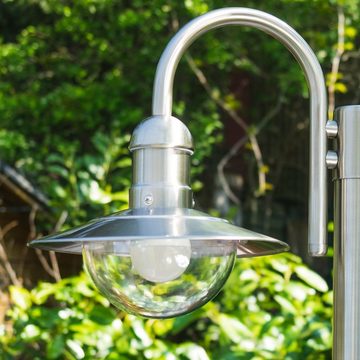 hofstein Außen-Stehlampe »Verna« Außenleuchte Kandelaber aus Edelstahl in modernem Design, ohne Leuchtmittel, mit Lampenschirmen aus Glas, 2-armige Wegeleuchte 200cm,mit E27,IP44