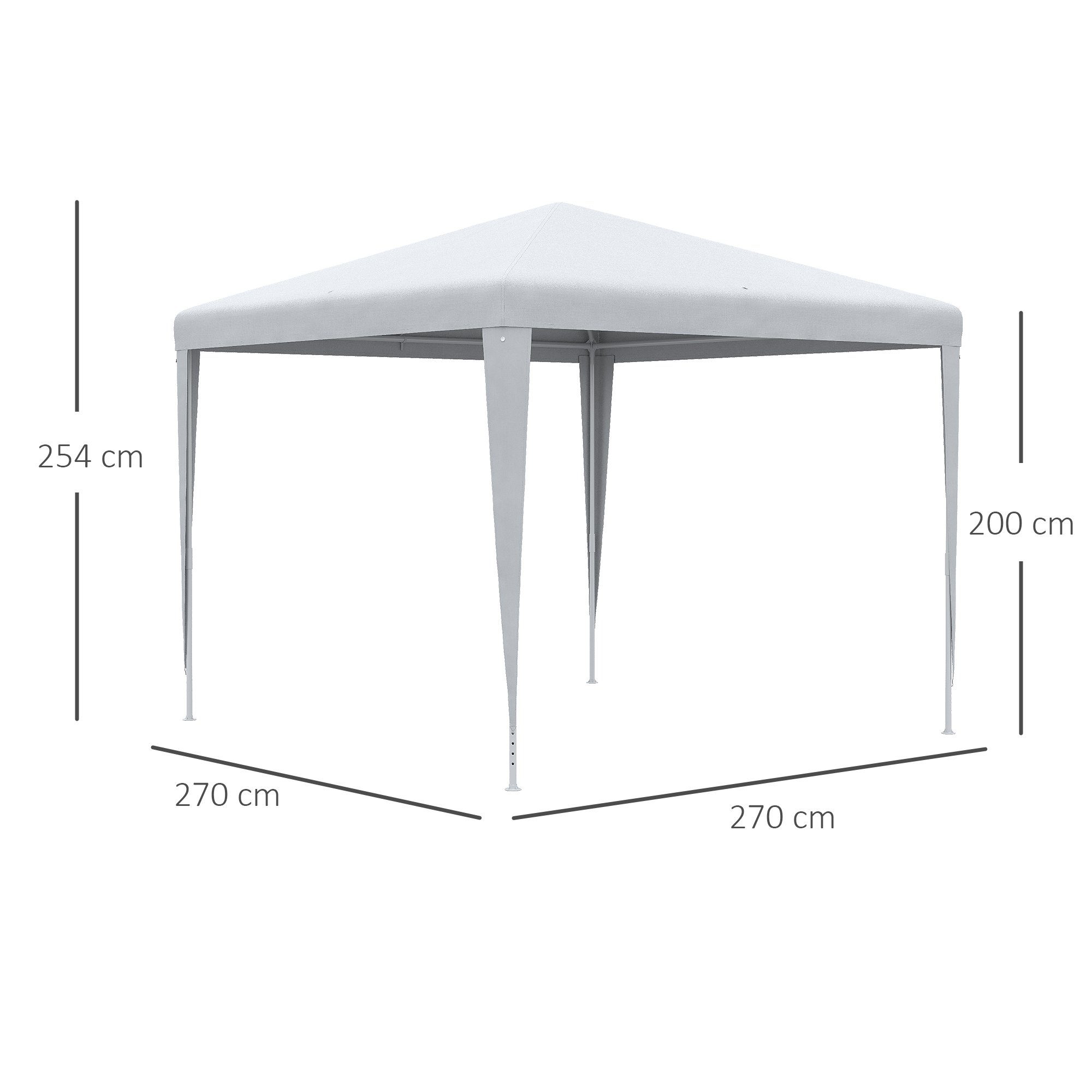 Outsunny Pavillon 2,7x2,7m, Rechteckig, mit 0 Seitenteilen, (Stabil Winterfest Partyzelt, Gartenzelt), für Balkon, Terrasse, Stahl, Weiß