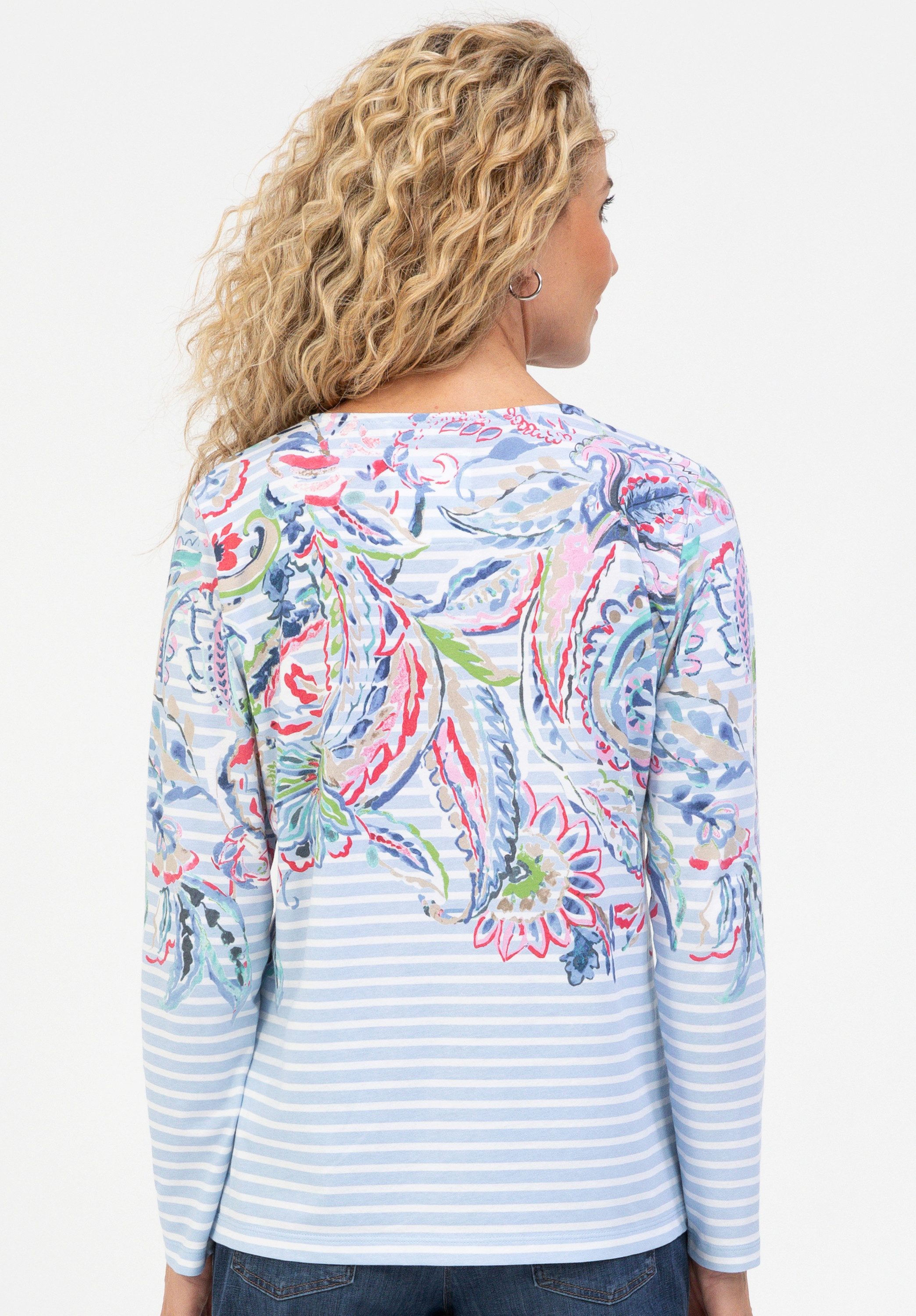 bianca Langarmshirt DAMI in Ringeloptik mit platziertem Paisley-Print