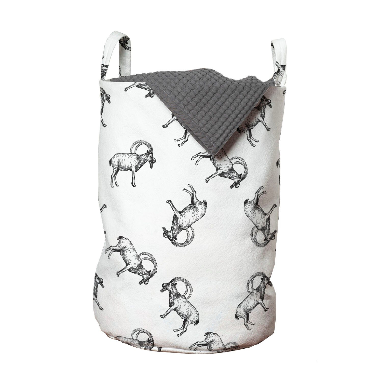 Abakuhaus Wäschesäckchen Wäschekorb mit Griffen Kordelzugverschluss für Waschsalons, Ziege Sketch Gebirgsziegen-Muster | Wäschesäcke