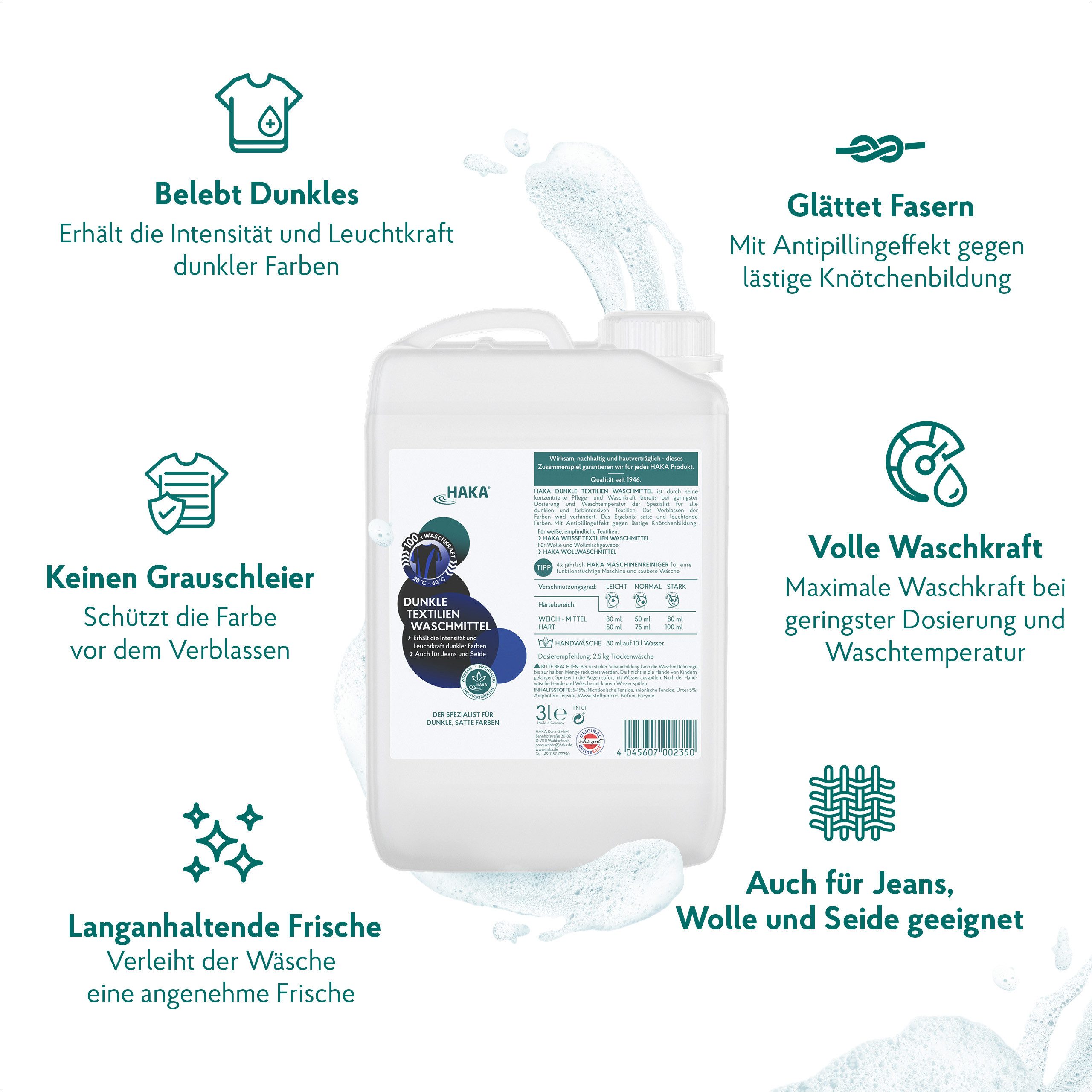 HAKA Dunkle Textilien Waschmittel Nachfüller 3l Spezialwaschmittel