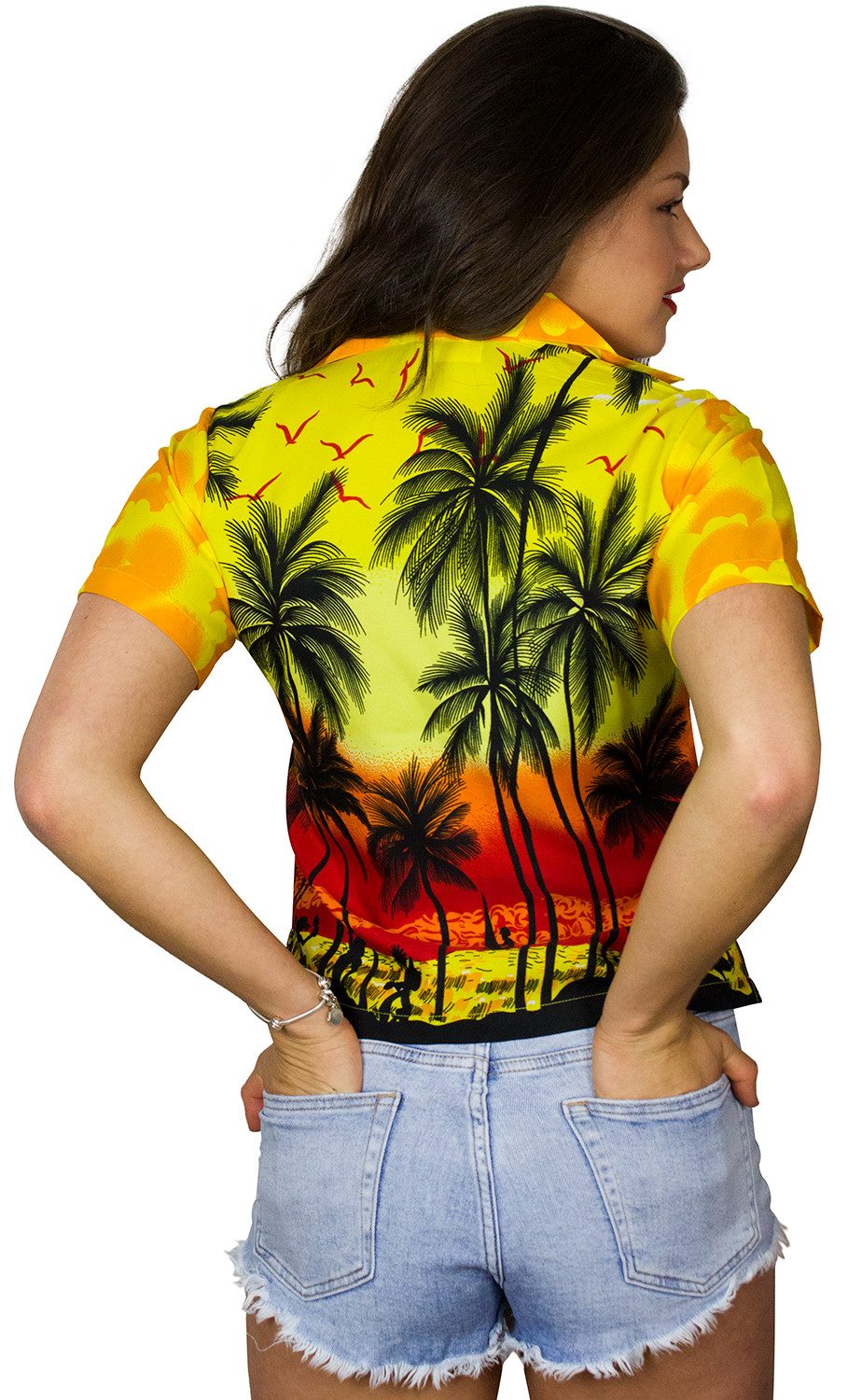 King Kameha Hawaiihemd Beach Funky Hawaiibluse Damen Kurzarm Front-Tasche Stylish