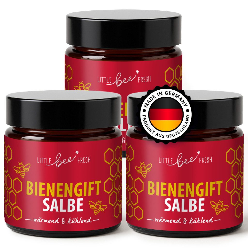 little bee fresh Körpercreme Bienengiftsalbe (wärmend & kühlend) wohltuende Pflege Rücken & Gelenke, 3-tlg., mit echtem Bienengift